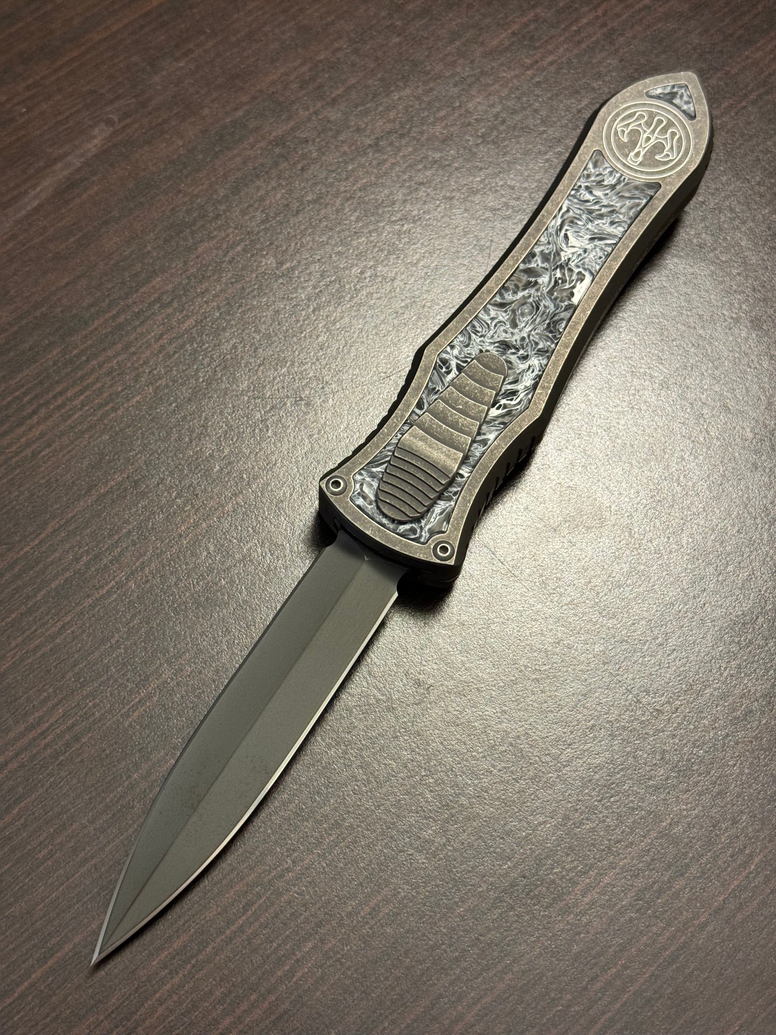 Hawk Deadlock Model C Titanium Handles Carbon Fiber Inlay w/DLC Double Edge M390 BladeWest 24
