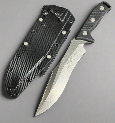 Microtech Arbiter Stonewash Standard Full Serrated Fixed Blade 104-12