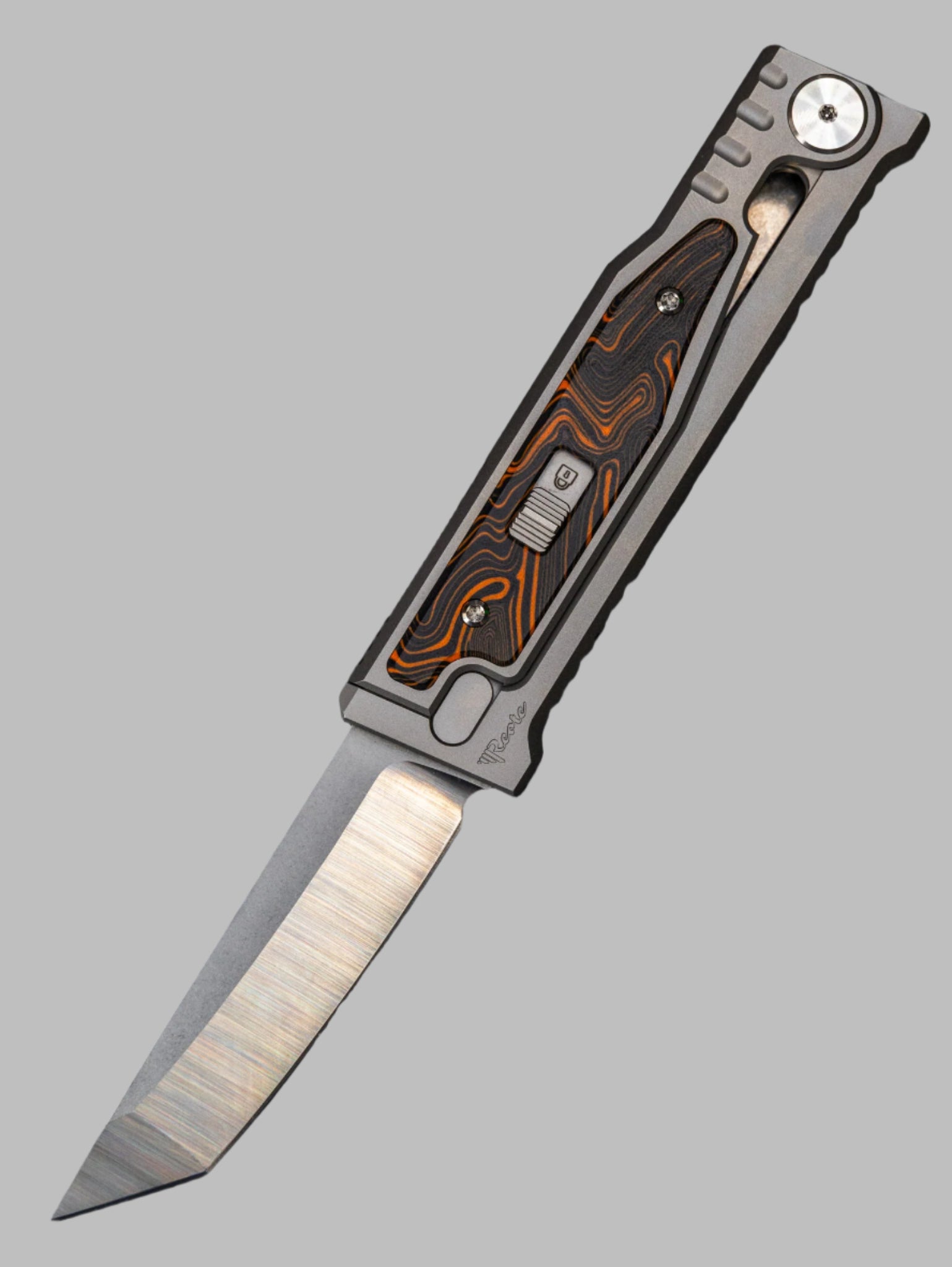 REATE EXO-M G10 ORANGE/BLACK OTF KNIFE TITANIUM 2.95" TANTO SATIN