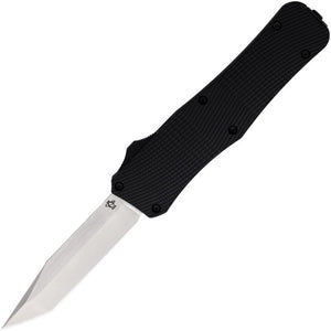 Mantis 814 AUTO OTF Knife 3.25" 440C Satin Tanto Blade, Black Milled Aluminum Handles