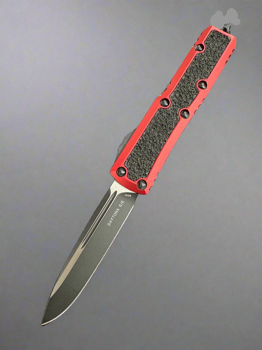 Microtech Daytona Red Standard w/ Grip Inlays & Black Single Edge Sign ...
