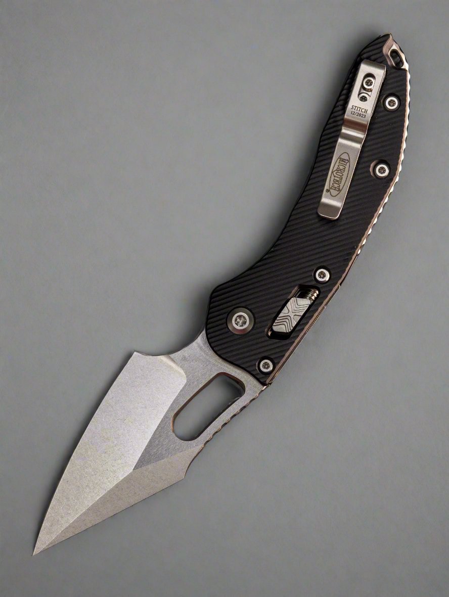 Microtech 169RL-10 FL Stitch S/E Ram-Lok - Fluted Black Handle - Stonewashed Blade