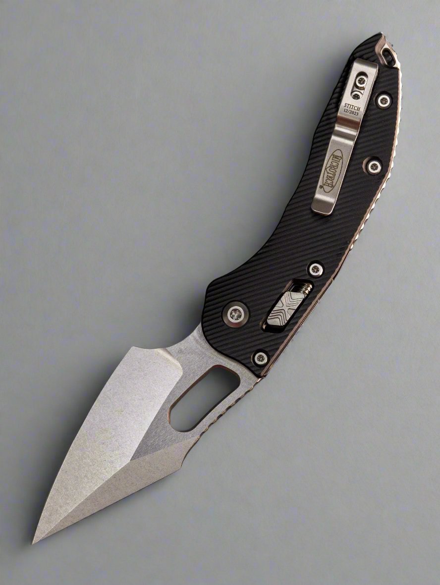 Microtech 169RL-10FL Stitch S/E Ram-Lok - Fluted Black Handle - Stonewashed Blade