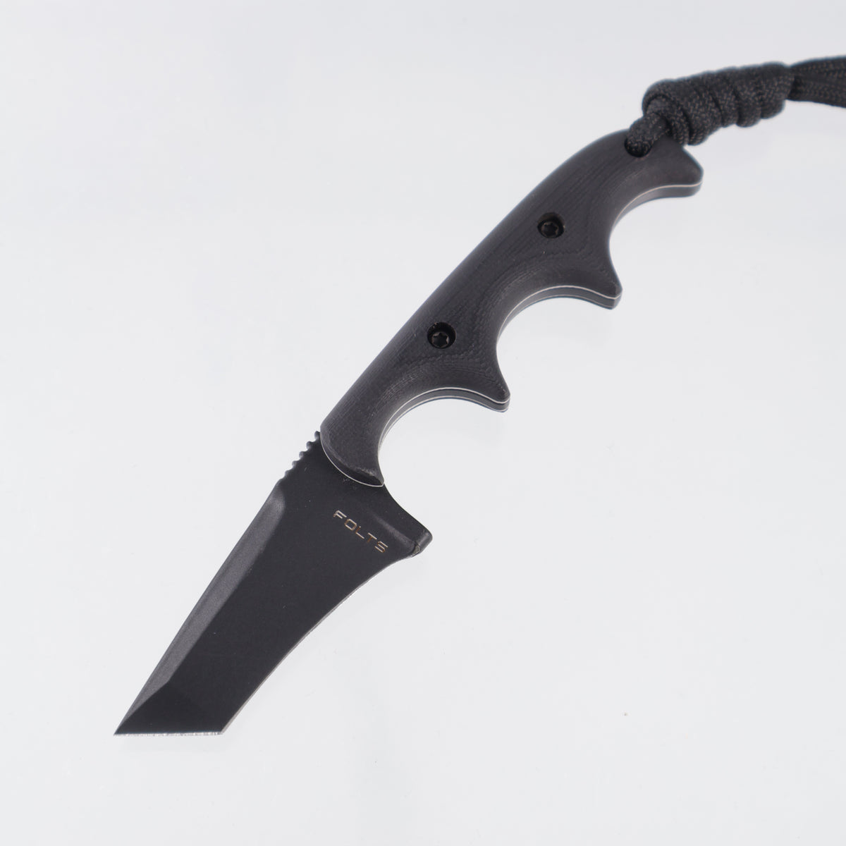 Alan Folts Minimalist Recurve Tanto - Black G10 Scales w/ White Liners - Black Coated CPM-154