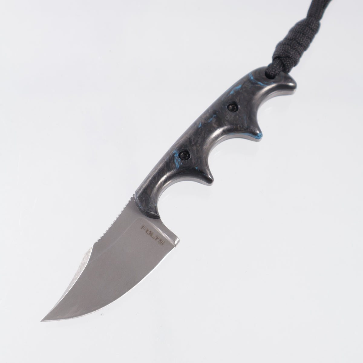 Alan Folts Minimalist Bowie - Blue Marbled Carbon Fiber Scales - Tumbled CPM-154
