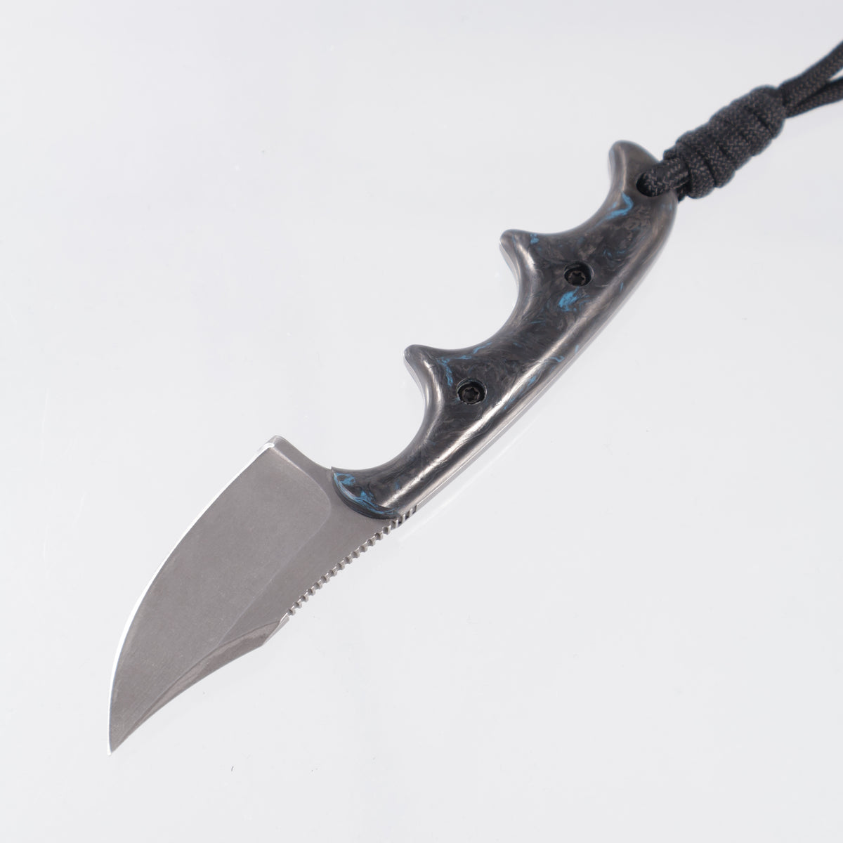 Alan Folts Minimalist Bowie - Blue Marbled Carbon Fiber Scales - Tumbled CPM-154