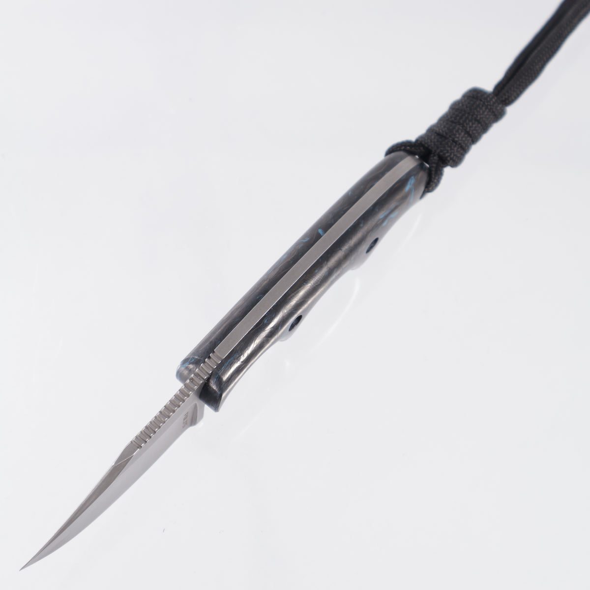 Alan Folts Minimalist Bowie - Blue Marbled Carbon Fiber Scales - Tumbled CPM-154