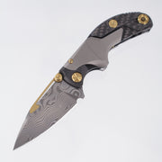 Forever Steel Alkaid Folding Push Dagger - Titanium & Carbon Fiber w/ Gold Accents - Damascus Blade