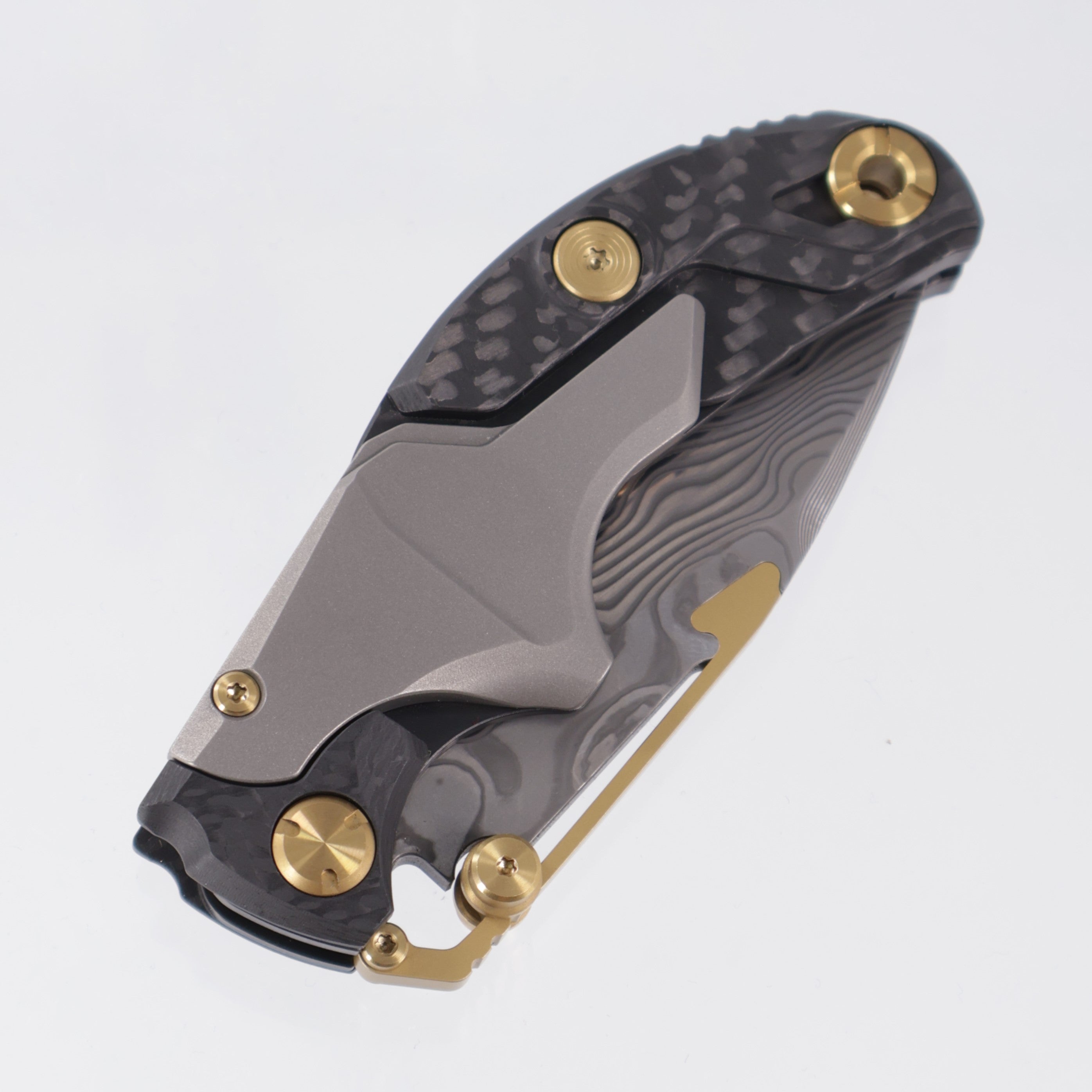 Forever Steel Alkaid Folding Push Dagger - Titanium & Carbon Fiber w/ Gold Accents - Damascus Blade