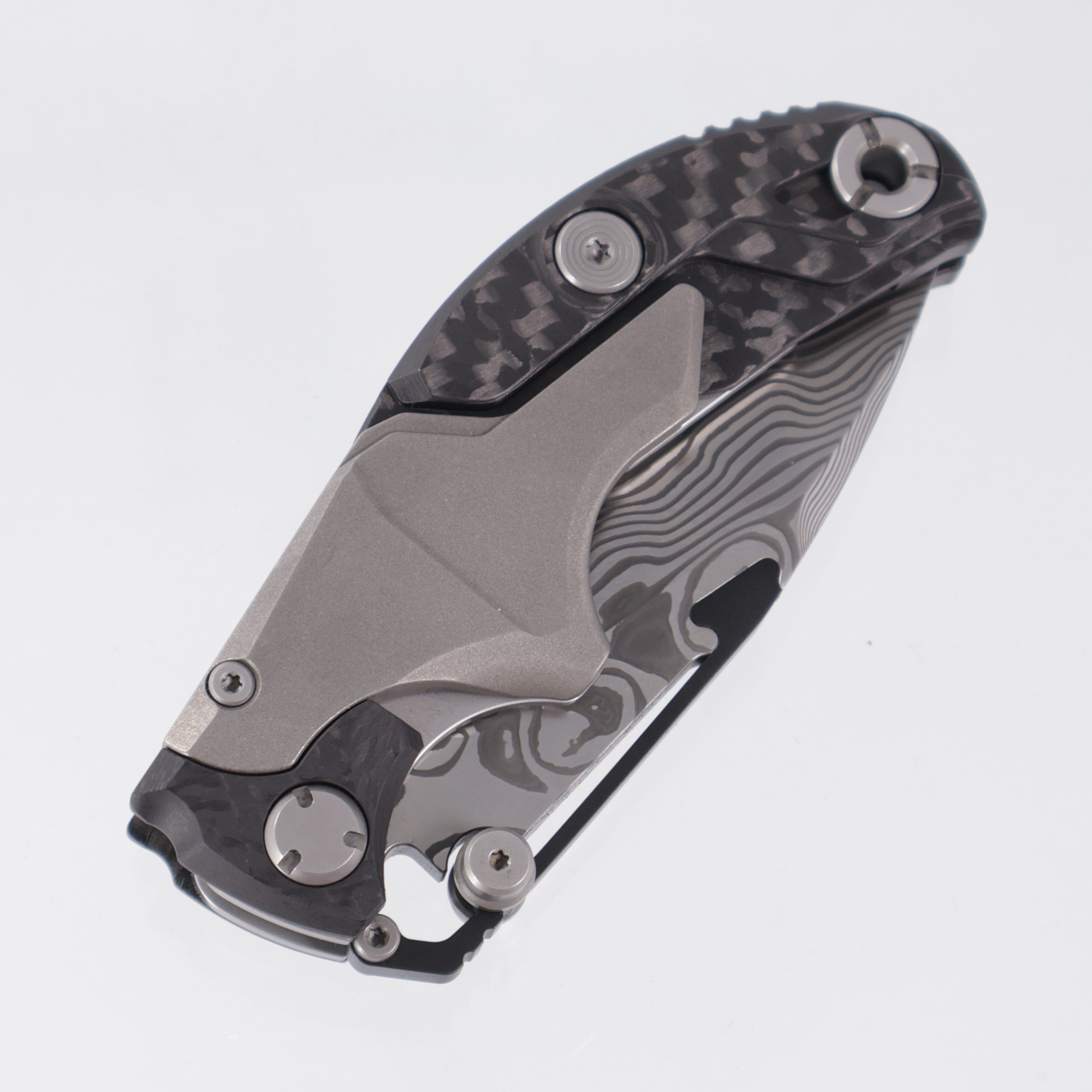 Forever Steel Alkaid Folding Push Dagger - Titanium & Carbon Fiber w/ Silver Accents - Damascus Blade