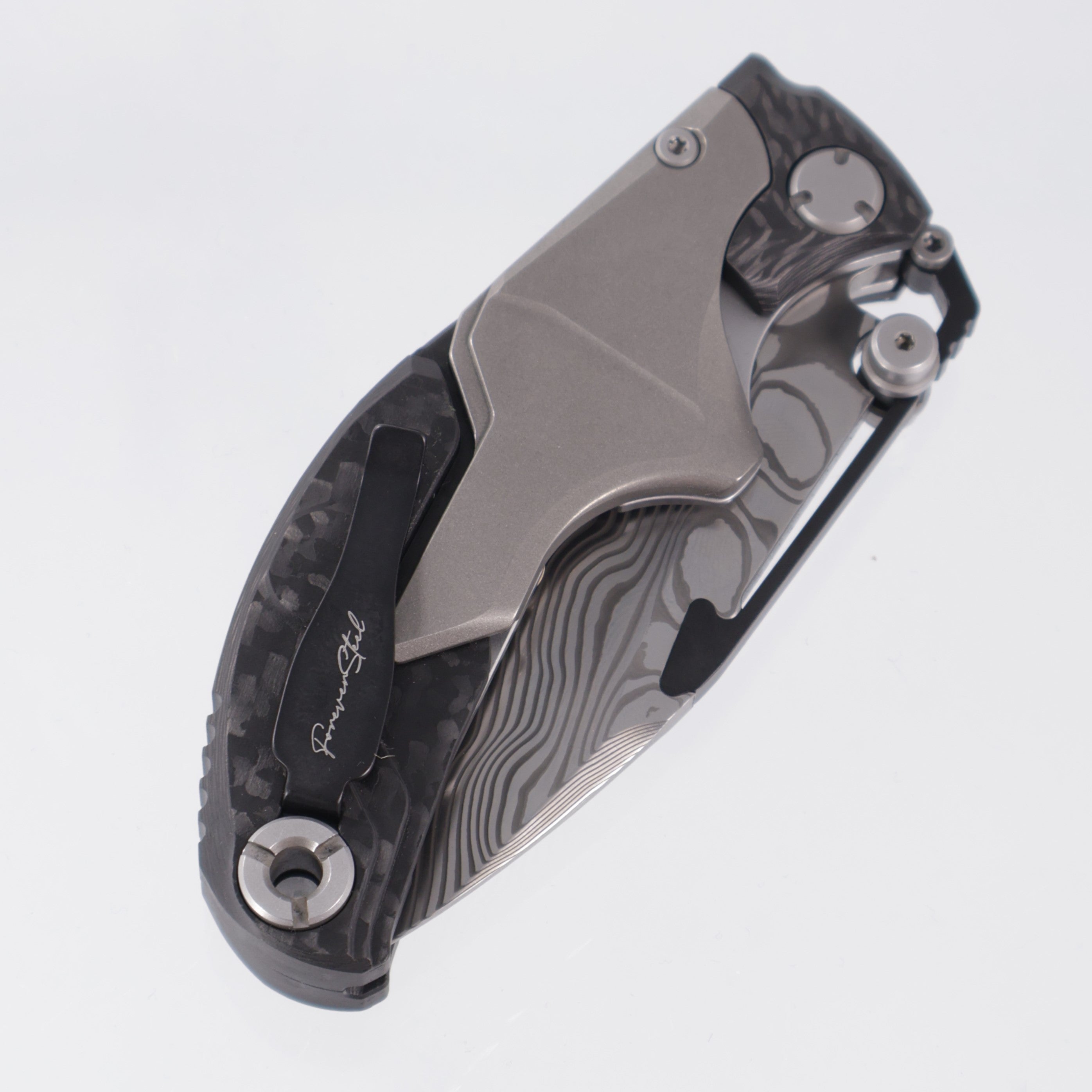 Forever Steel Alkaid Folding Push Dagger - Titanium & Carbon Fiber w/ Silver Accents - Damascus Blade