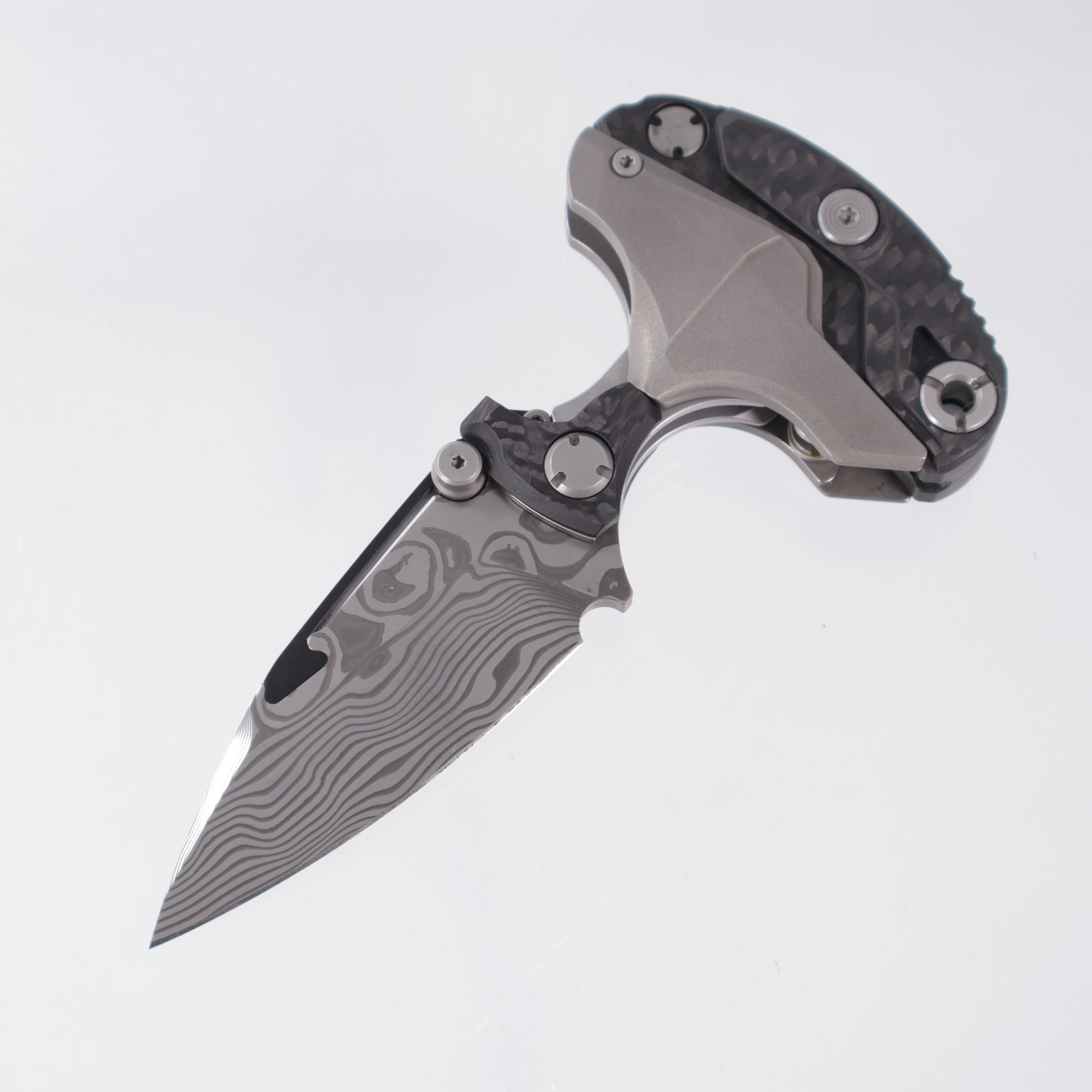 Forever Steel Alkaid Folding Push Dagger - Titanium & Carbon Fiber w/ Silver Accents - Damascus Blade