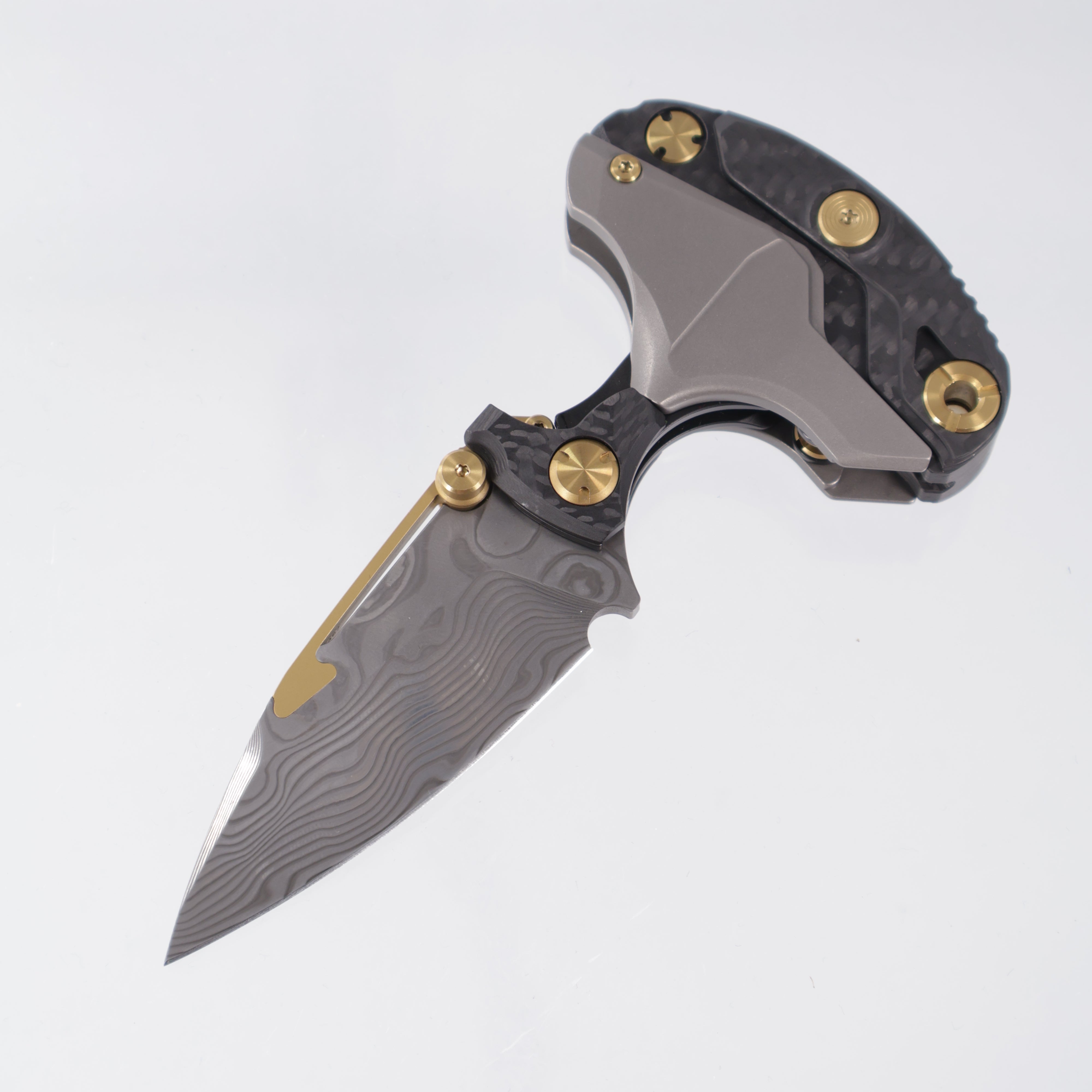 Forever Steel Alkaid Folding Push Dagger - Titanium & Carbon Fiber w/ Gold Accents - Damascus Blade