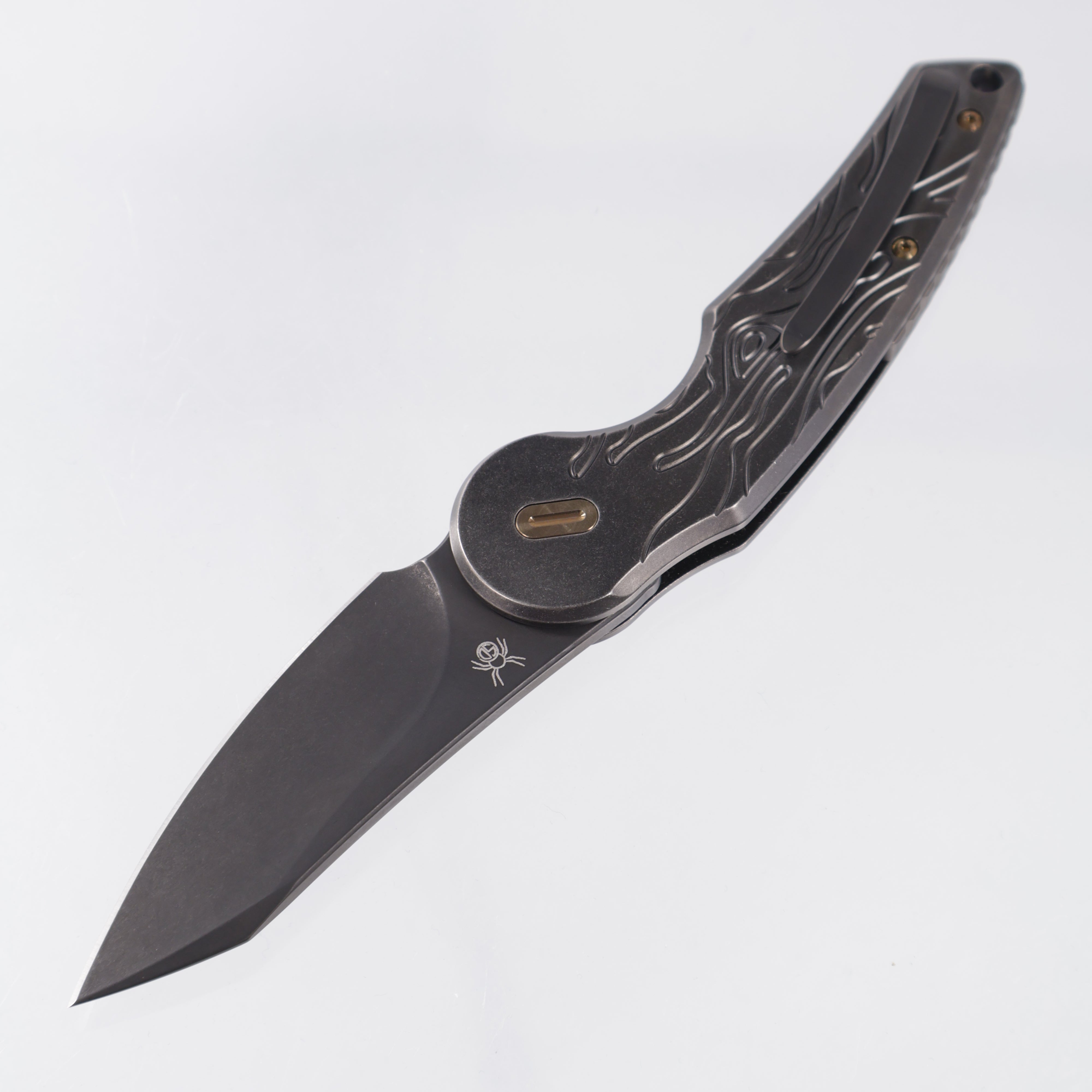 Fox Knives Jupiter - Black Stonewash Topo Pattern Titanium w/ Bronze Hardware - Black Stonewash PVD M390 - FX-555 TIBR