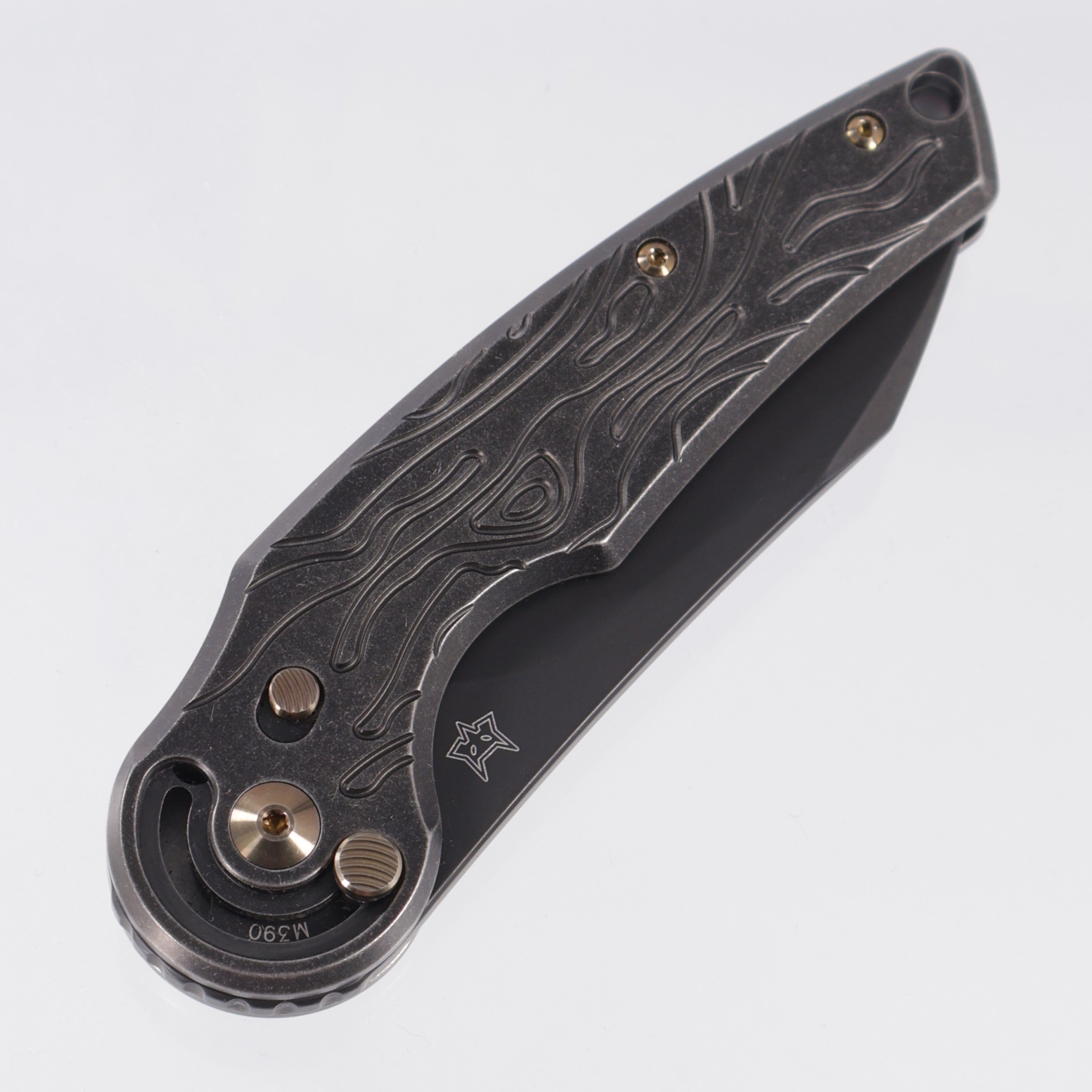 Fox Knives Jupiter - Black Stonewash Topo Pattern Titanium w/ Bronze Hardware - Black Stonewash PVD M390 - FX-555 TIBR