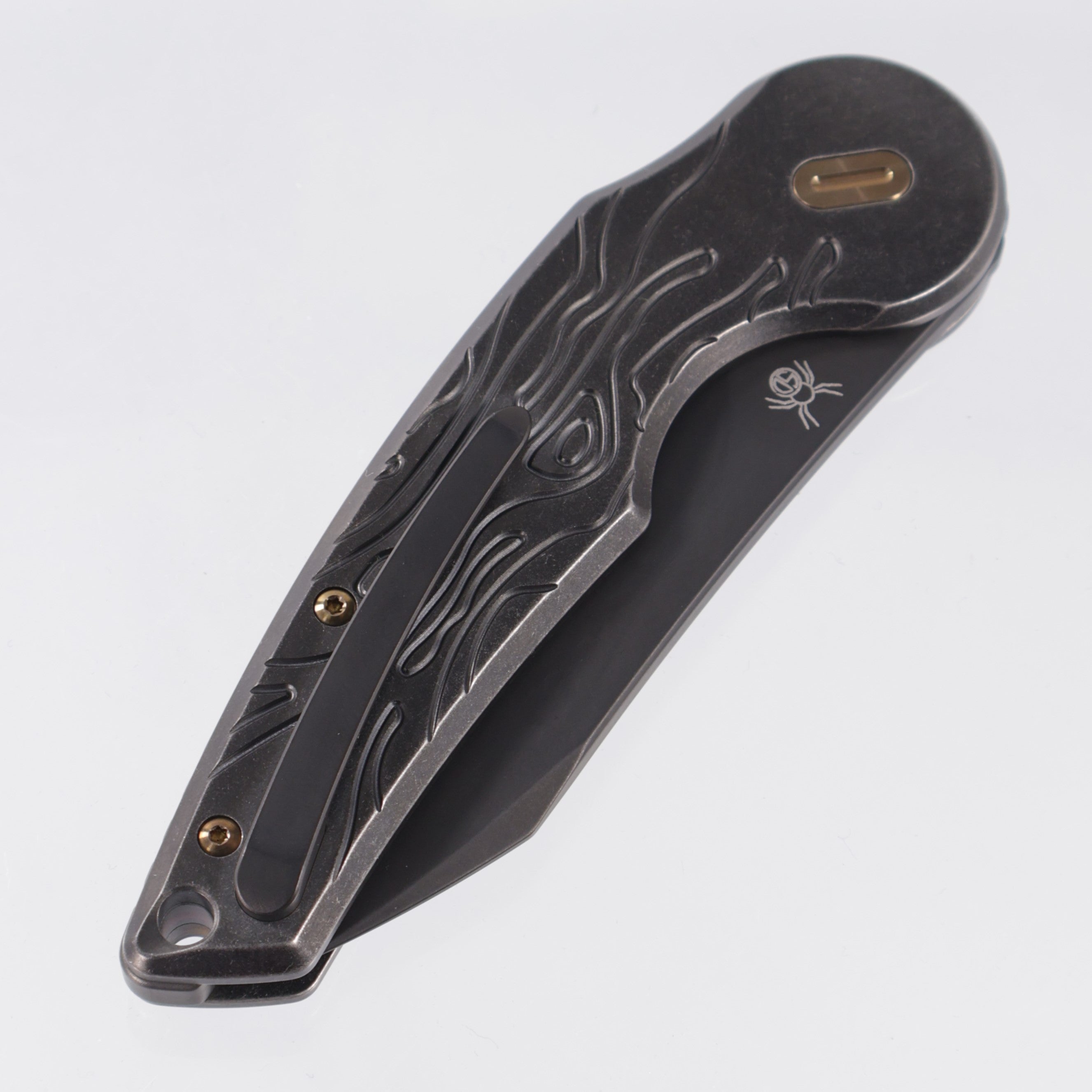 Fox Knives Jupiter - Black Stonewash Topo Pattern Titanium w/ Bronze Hardware - Black Stonewash PVD M390 - FX-555 TIBR