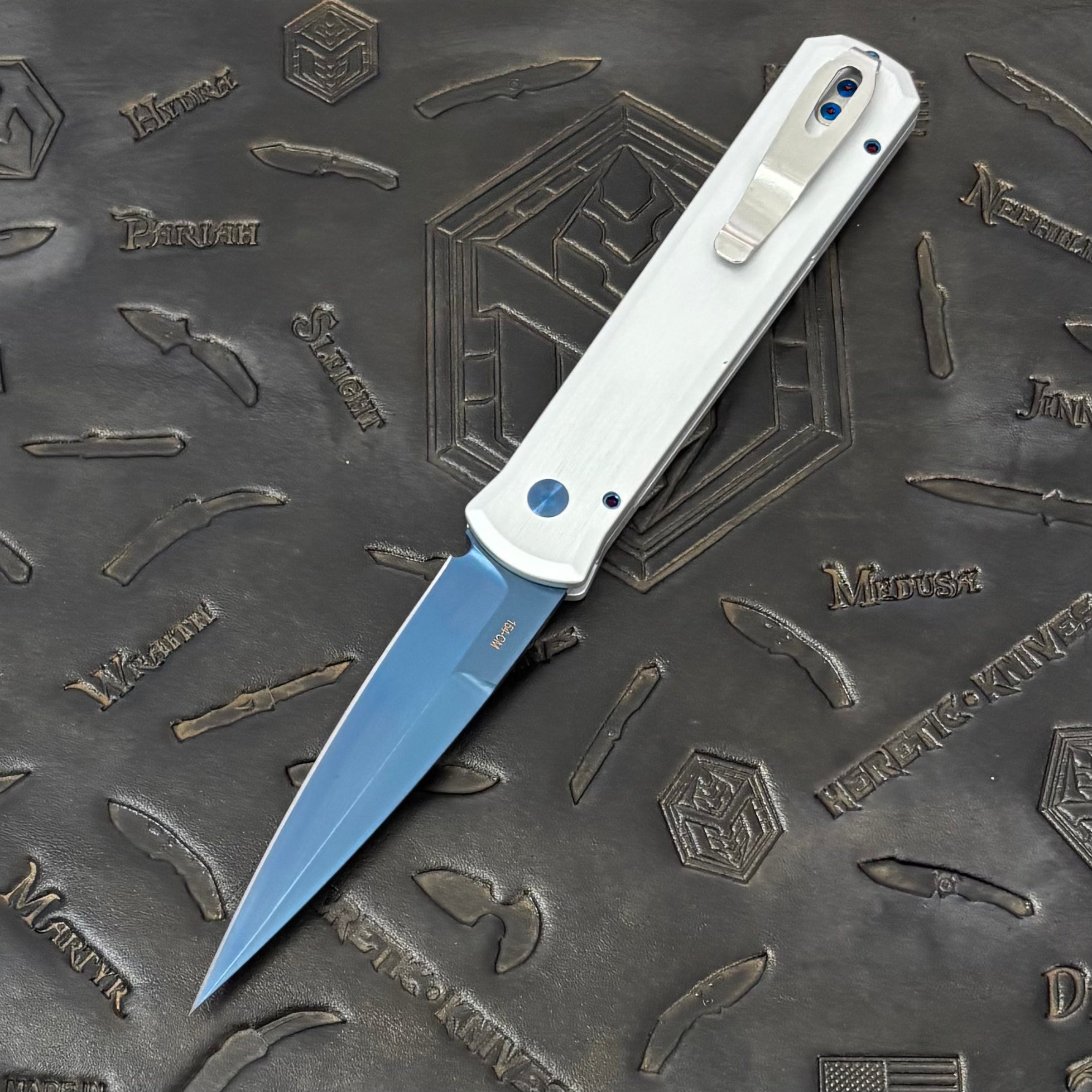 Pro-Tech Godfather - Satin Silver Aluminum w/ Sapphire Hardware - Sapphire PVD 154CM - BSA26.Godfather.2