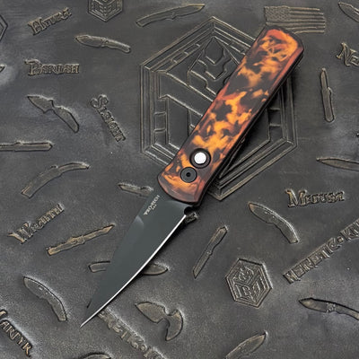 Pro-Tech Godson - Del Fuego Anodized Aluminum w/ Black Lip Pearl Button - DLC 154CM - 721 DF2