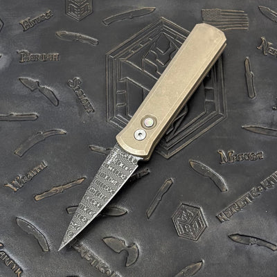 Pro-Tech Godson - AlBronze Handle w/ Black Lip Pearl Button - Vegas Forge Vines & Roses Damascus - 2026 Godson Custom 007