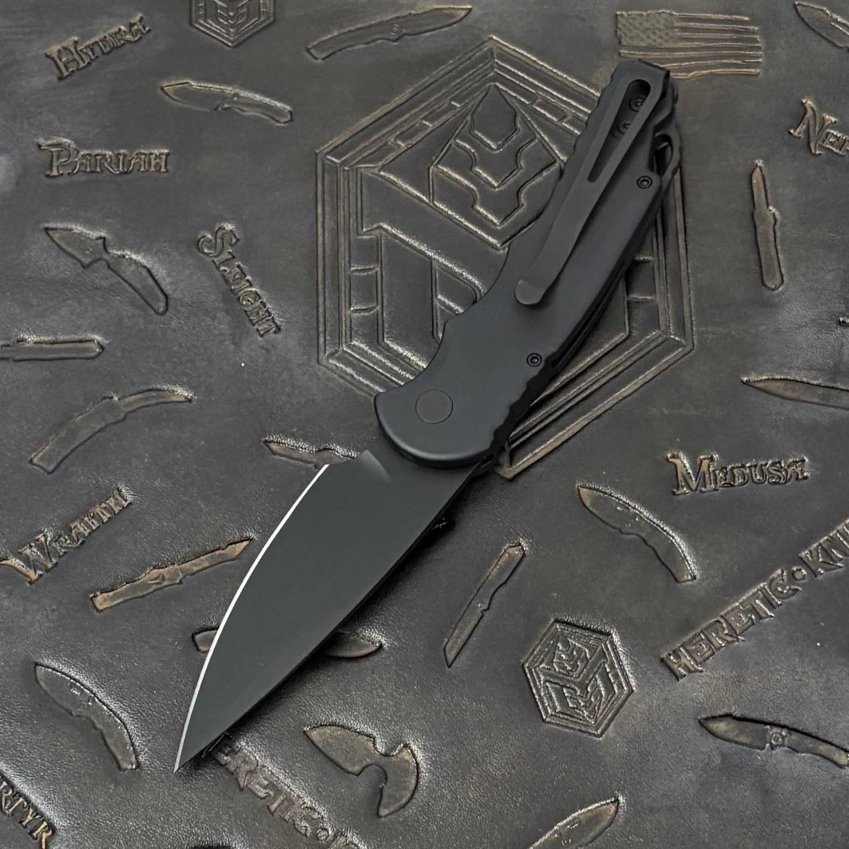 Pro-Tech TR-5 Operator - Black Aluminum w/ Tritium Button Inlay & Safety - Sterile DLC S35VN - T503-Operator