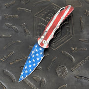 Pro-Tech TR-5 - Patriot USA Flag Cerakote w/ Gold Lip Pearl Button & Safety - Cerakote S35VN - T501-PATRIOT