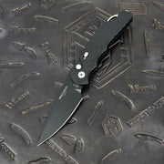 Pro-Tech TR-5 - Black Feather Texture Aluminum w/ Black Lip Pearl Button & Safety - DLC S35VN - BSA26.TR5.1