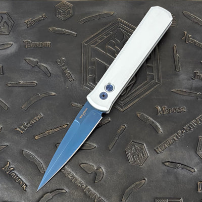 Pro-Tech Godfather - Satin Silver Aluminum w/ Sapphire Hardware - Sapphire PVD 154CM - BSA26.Godfather.2