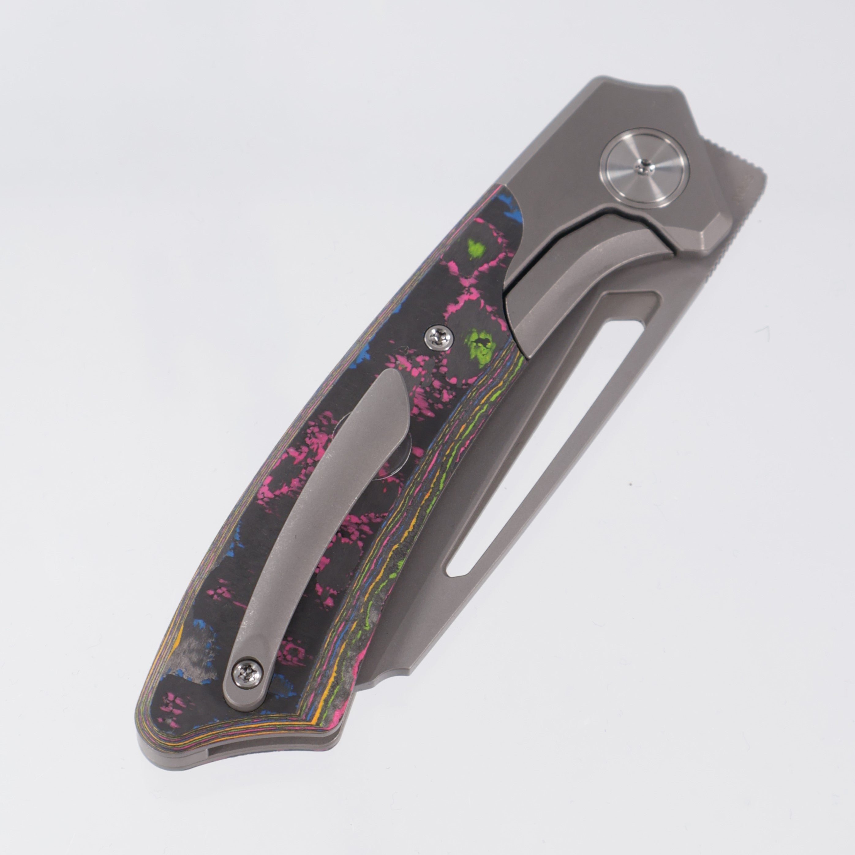 Gecko Customz Knifeworks Pictus Bolster Lock - Darkwash Titanium & 80s CamoCarbon *Sculpted* - Darkwash S90V - BR-OP Exclusive