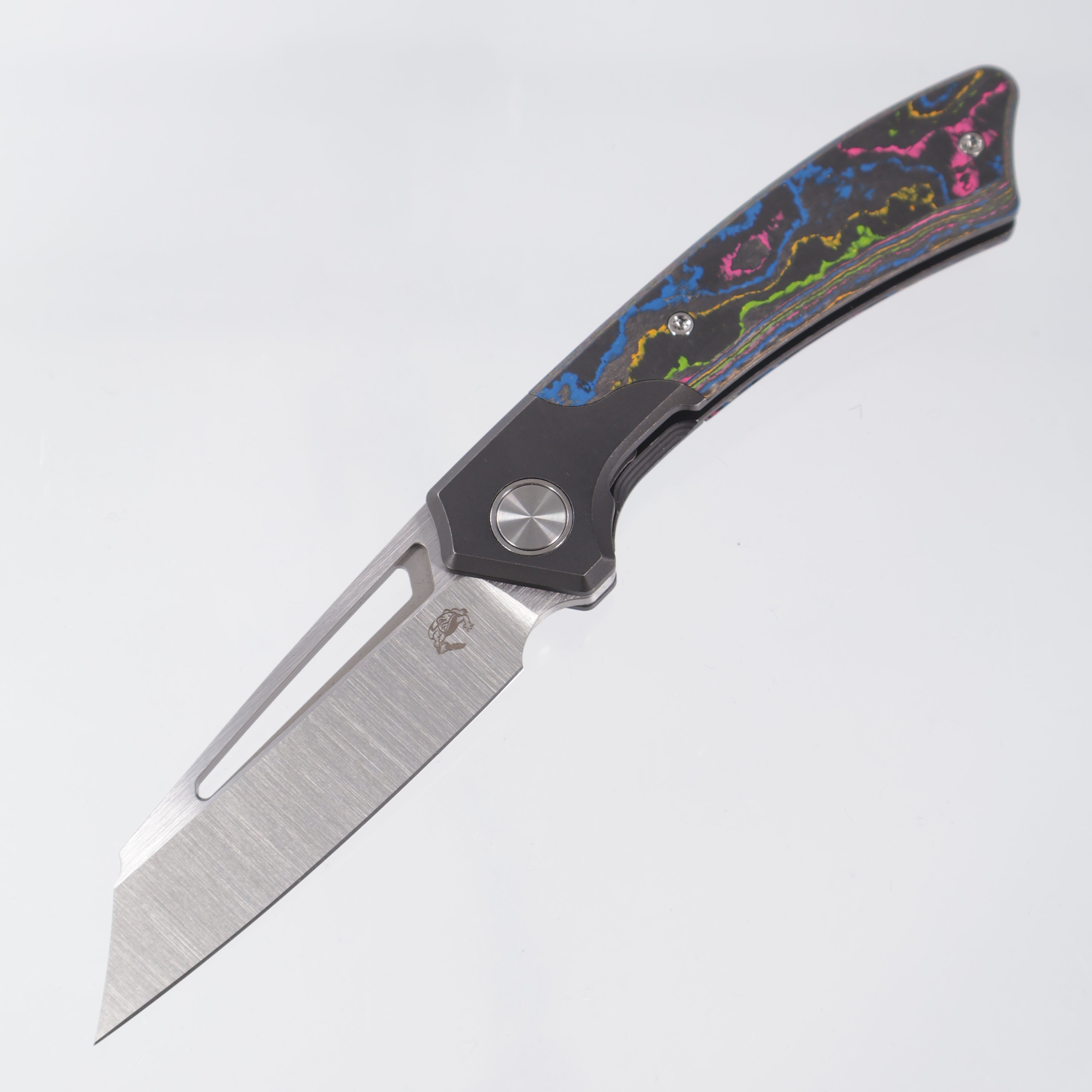 Gecko Customz Knifeworks Pictus Bolster Lock - Blackwash Titanium & 80s Camo Carbon - Satin S90V - BR-OP Exclusive