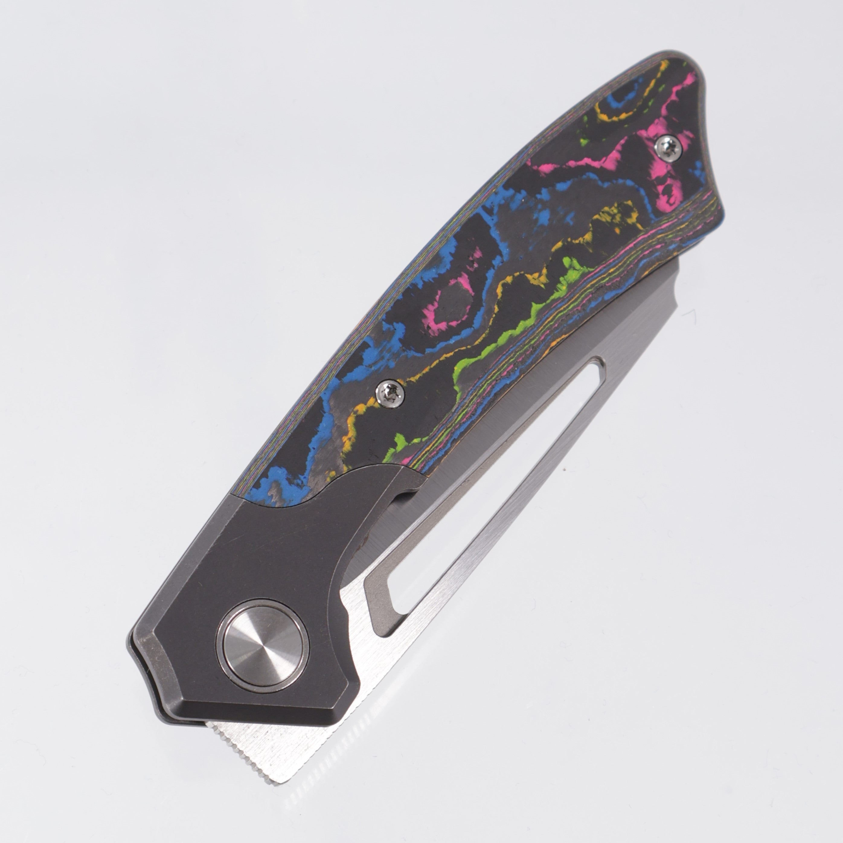 Gecko Customz Knifeworks Pictus Bolster Lock - Blackwash Titanium & 80s Camo Carbon - Satin S90V - BR-OP Exclusive