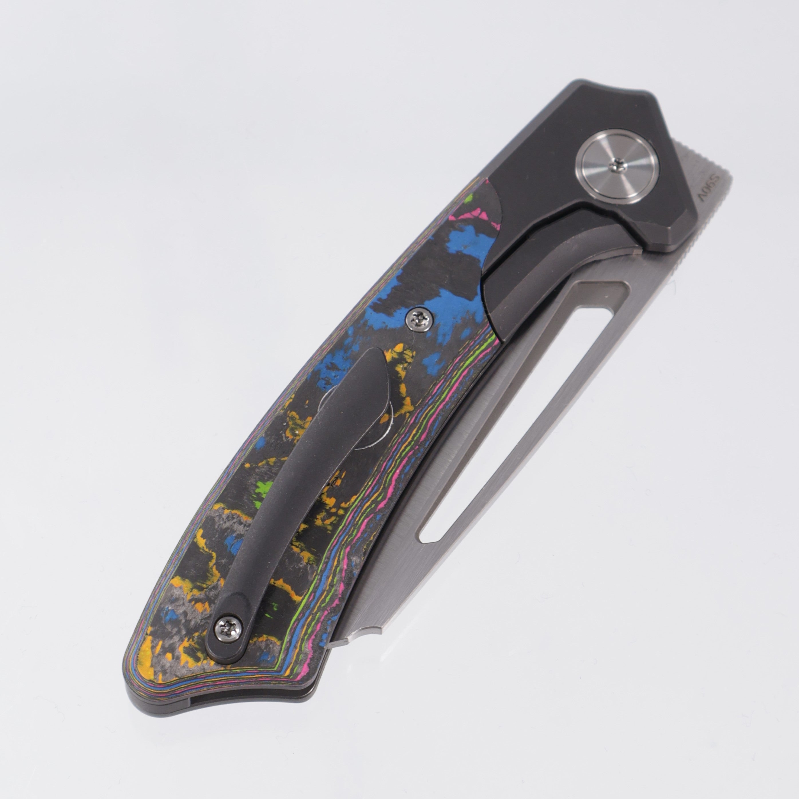 Gecko Customz Knifeworks Pictus Bolster Lock - Blackwash Titanium & 80s Camo Carbon - Satin S90V - BR-OP Exclusive