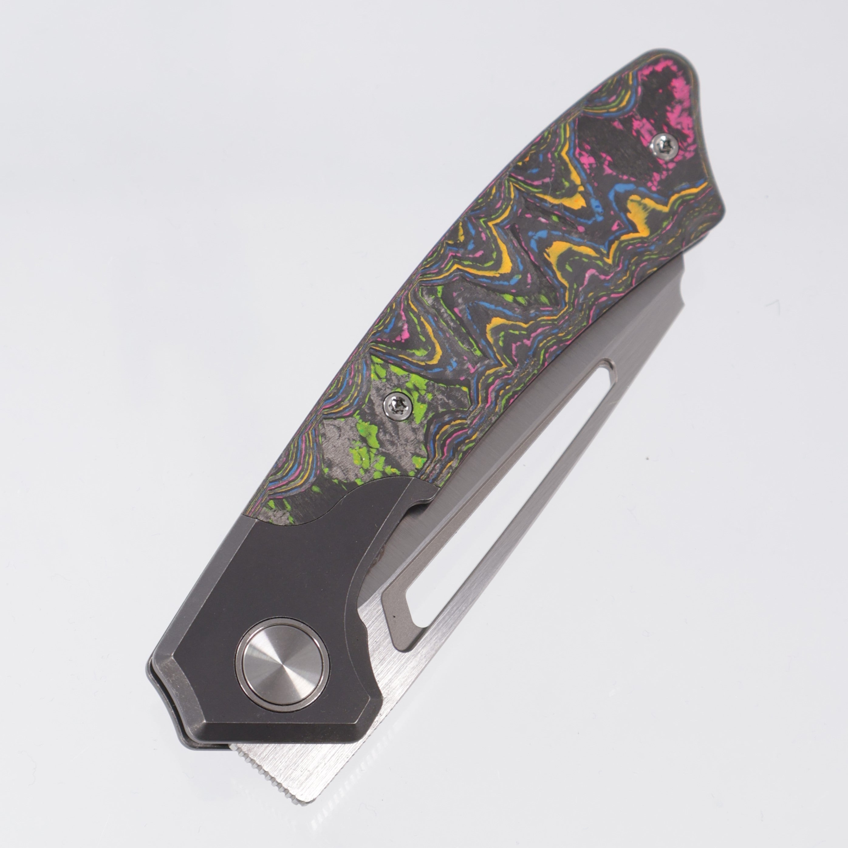 Gecko Customz Knifeworks Pictus Bolster Lock - Blackwash Titanium & 80s CamoCarbon *Sculpted* - Satin S90V - BR-OP Exclusive