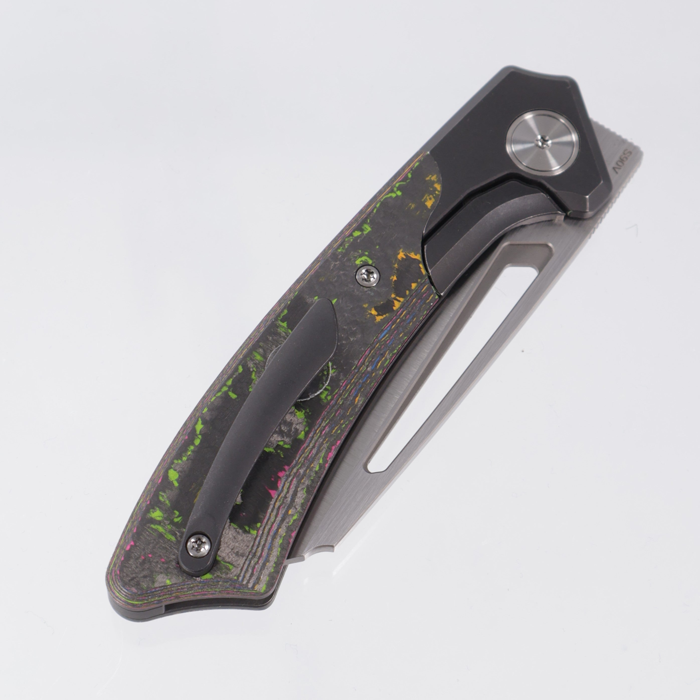 Gecko Customz Knifeworks Pictus Bolster Lock - Blackwash Titanium & 80s CamoCarbon *Sculpted* - Satin S90V - BR-OP Exclusive