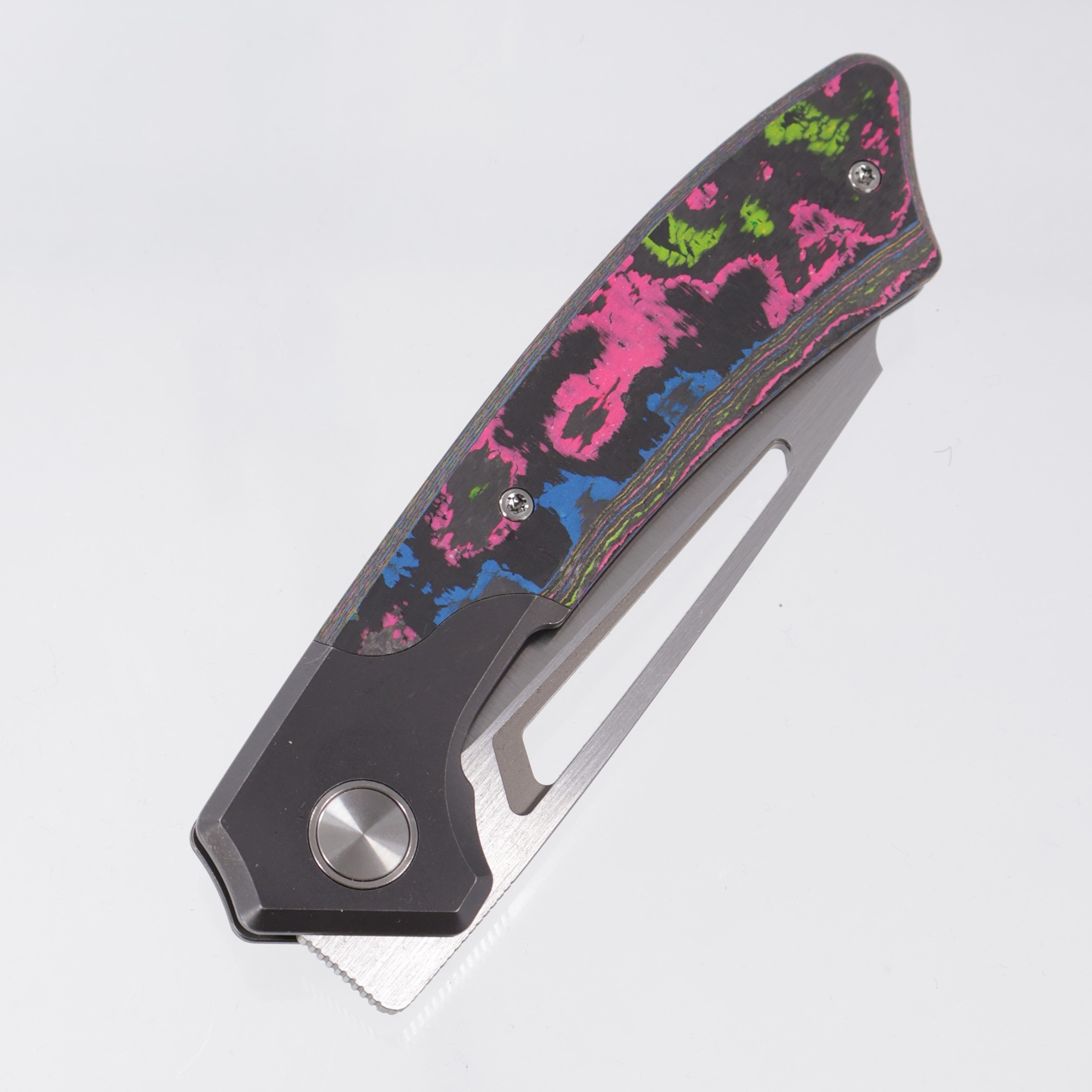 Gecko Customz Knifeworks Pictus XL Bolster Lock - Blackwash Titanium & 80s Camo Carbon - Satin S90V - BR-OP Exclusive