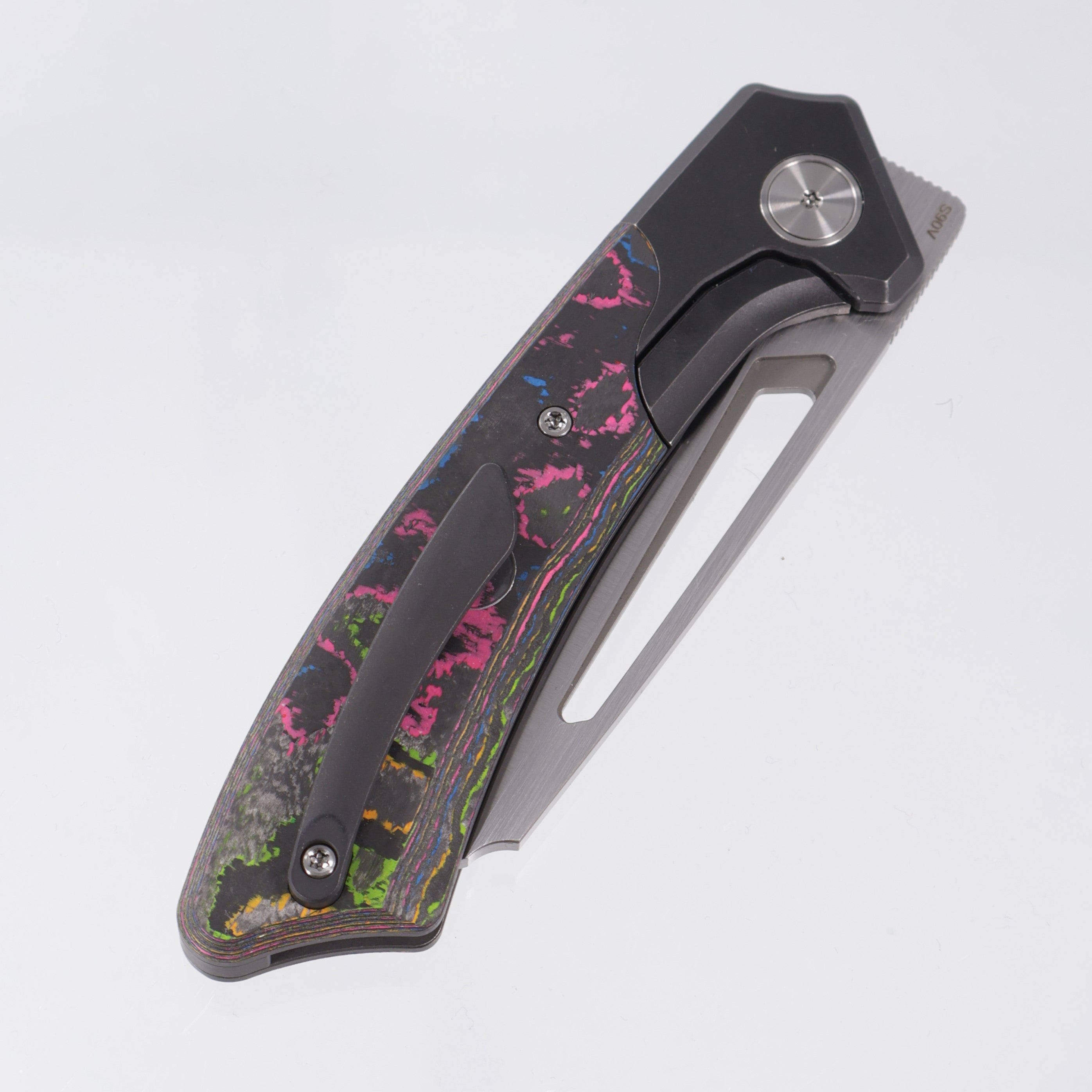 Gecko Customz Knifeworks Pictus XL Bolster Lock - Blackwash Titanium & 80s Camo Carbon - Satin S90V - BR-OP Exclusive