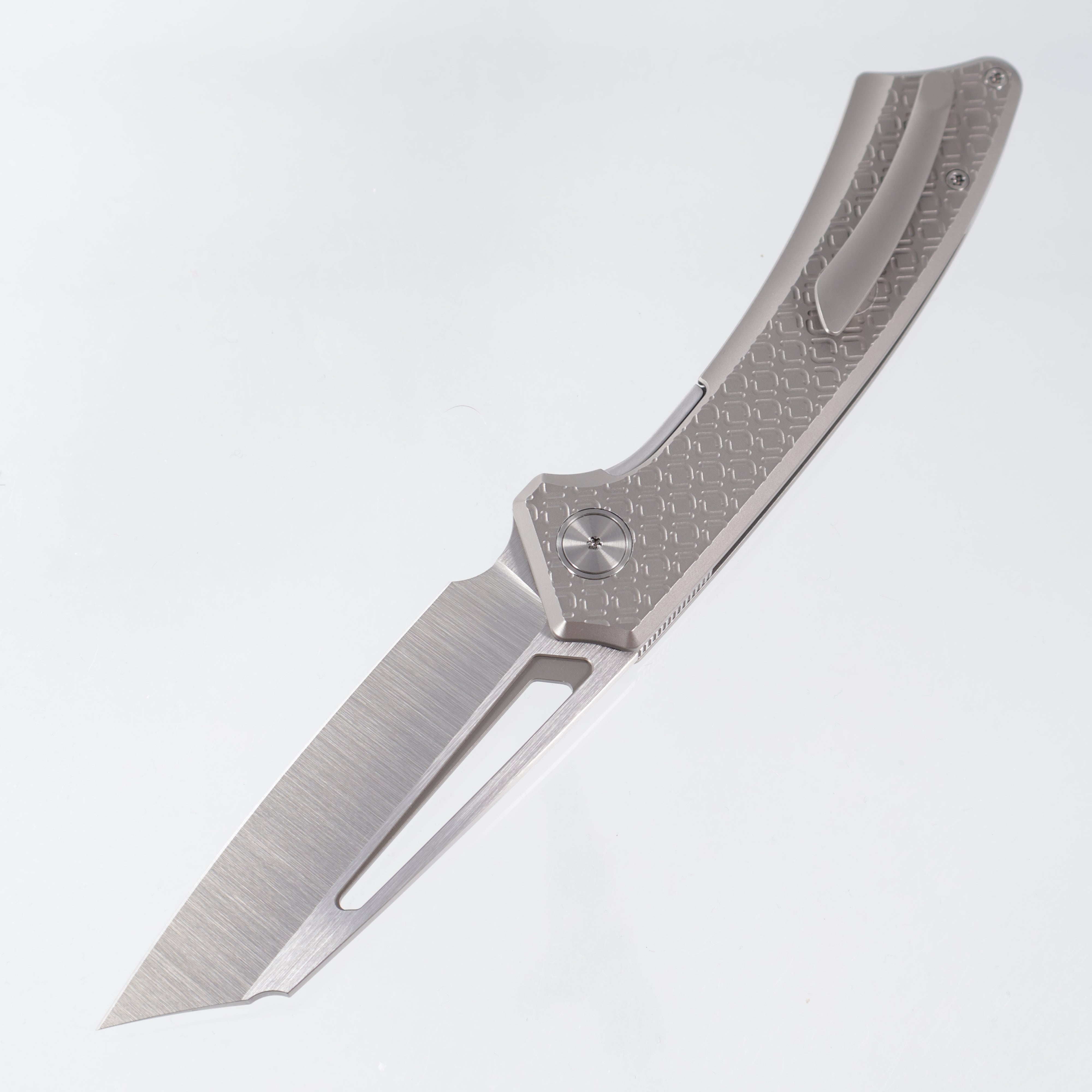 Gecko Cuztomz Knifeworks Pictus XL Inset Liner Lock - Stonewash Diamong Frag Milling - Belt Satin S90V