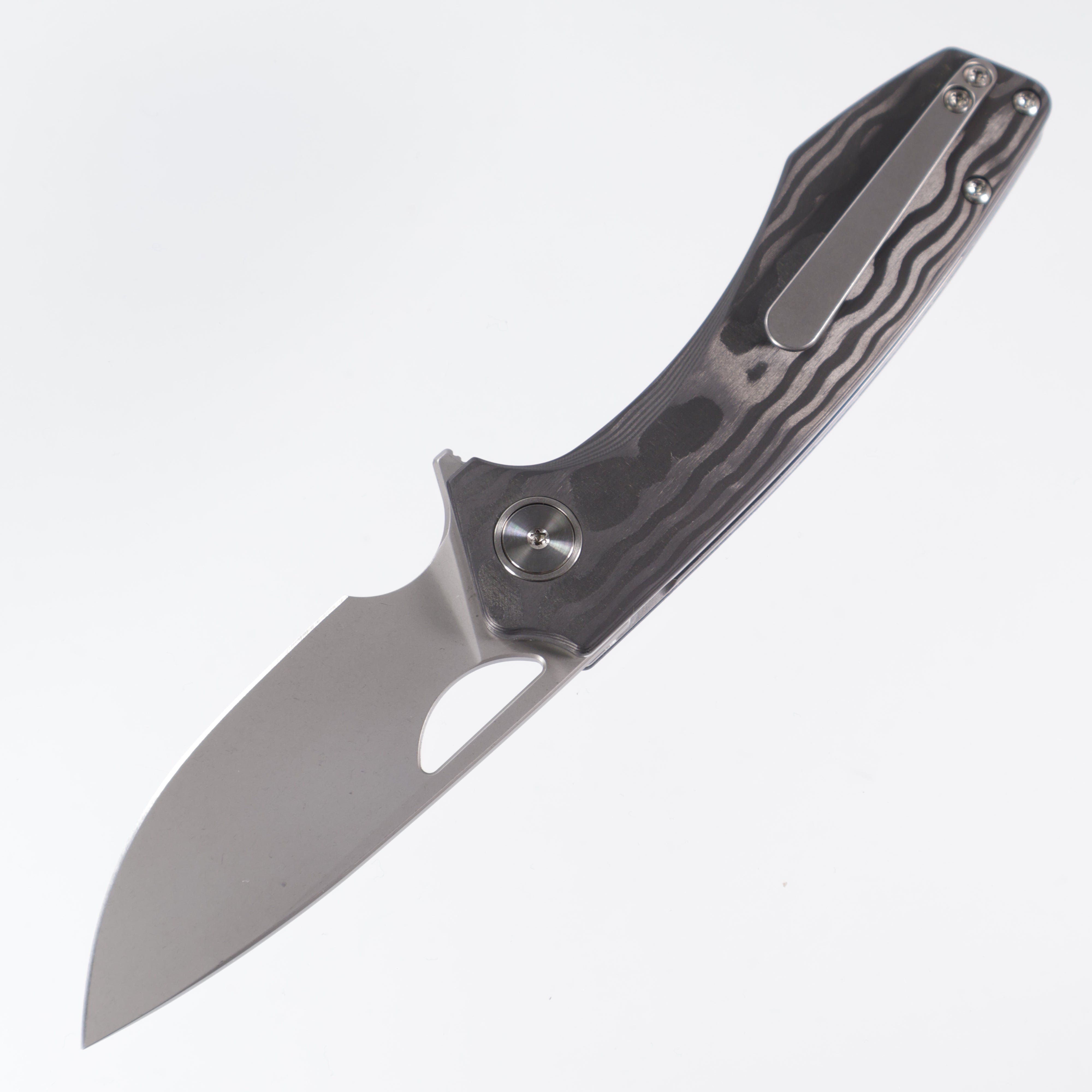 Gecko Customz Knifeworks - Sikorae Lite Flipper - Black Pearl Camo Carbon - Stonewash Magnacut