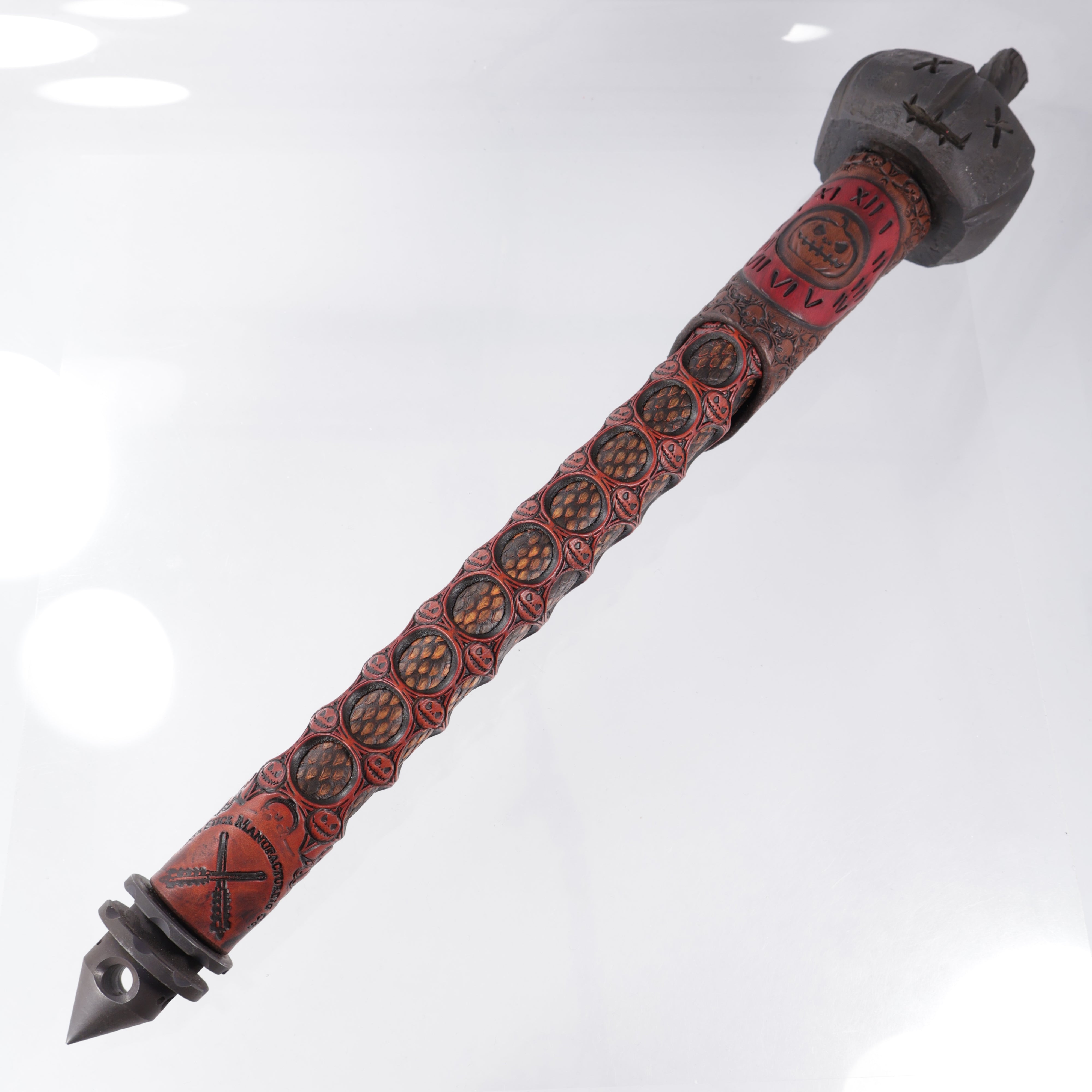 Hatestick Pumpkin Stick - Dyed Python Skin Base Wrap - Large Windowed Pumpkin Work - Doom Pumpkin Overstrike