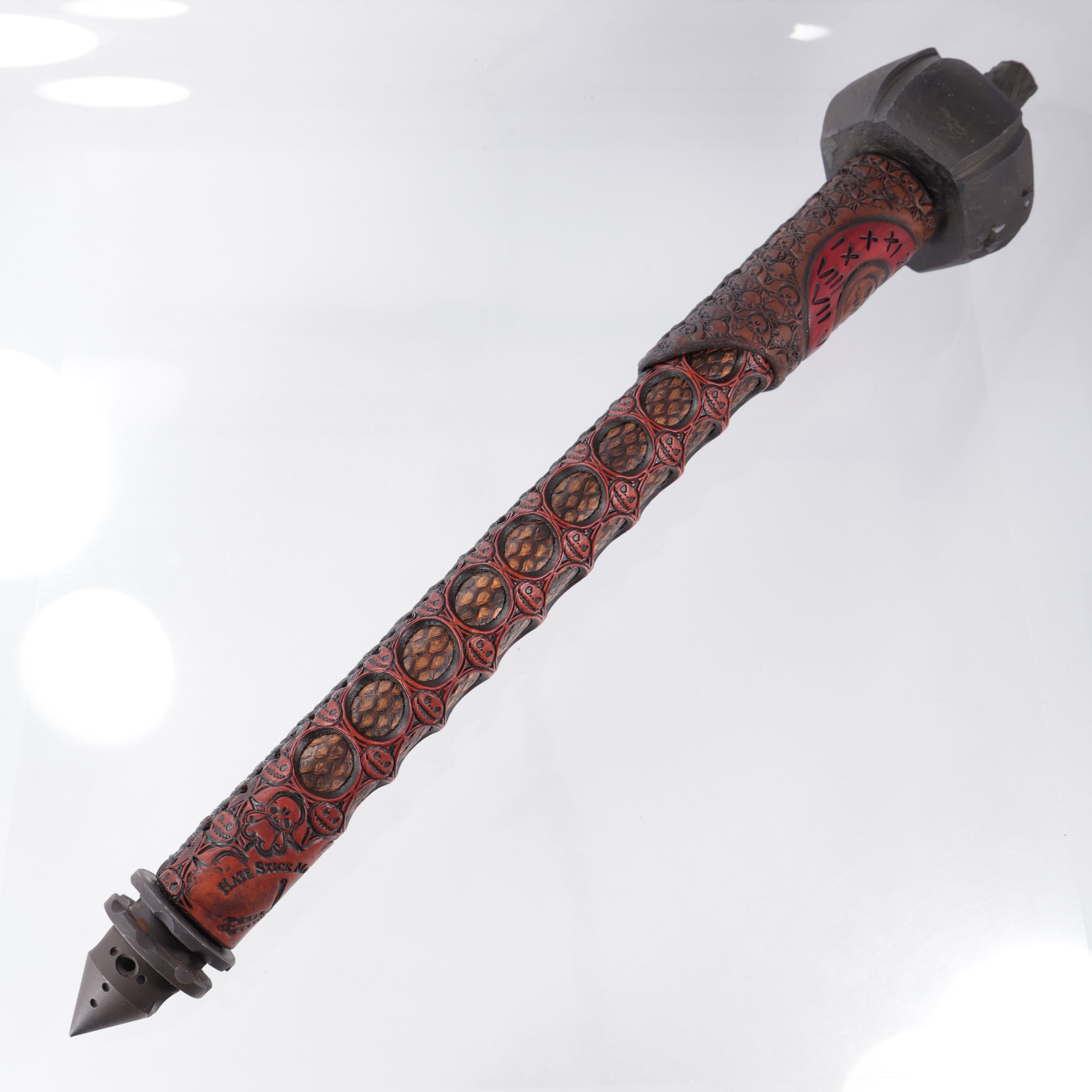 Hatestick Pumpkin Stick - Dyed Python Skin Base Wrap - Large Windowed Pumpkin Work - Doom Pumpkin Overstrike