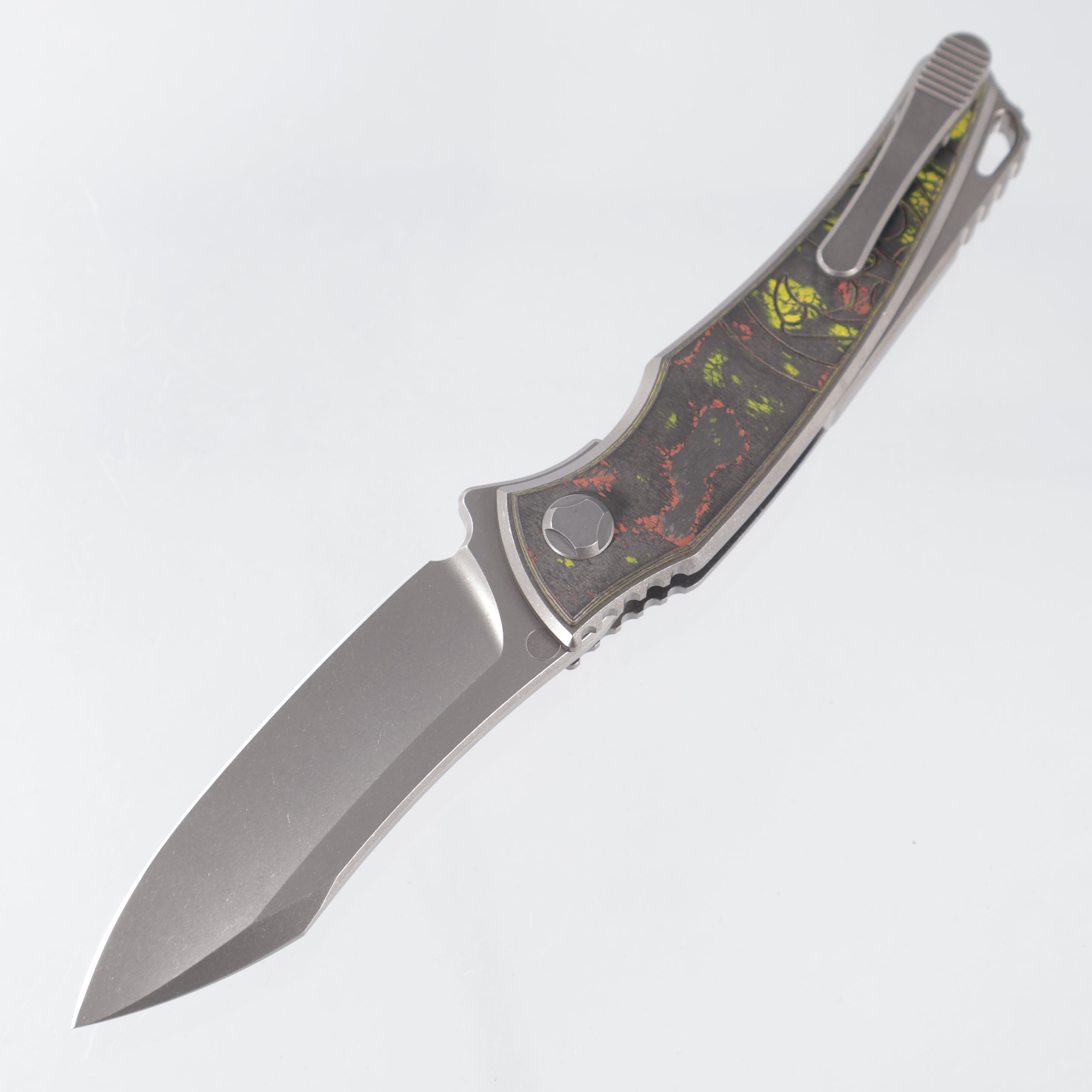 Hawk Knives Talon Auto - Brightwash Titanium w/ Santa Clara Camo Carbon - Brightwash M390