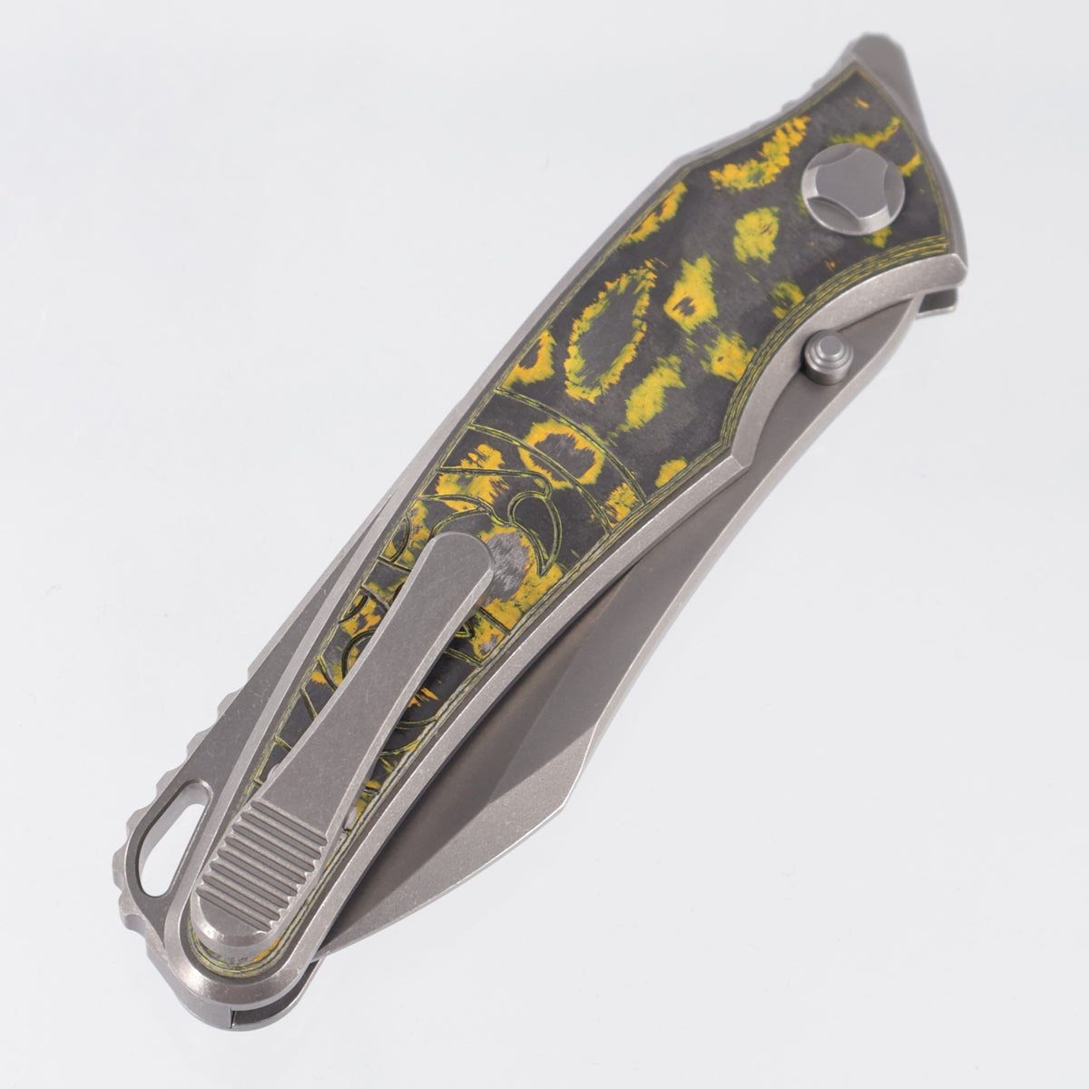 Hawk Knives Talon - Brightwash Titanium w/ Neon Orange Camo Carbon - Brightwash M390