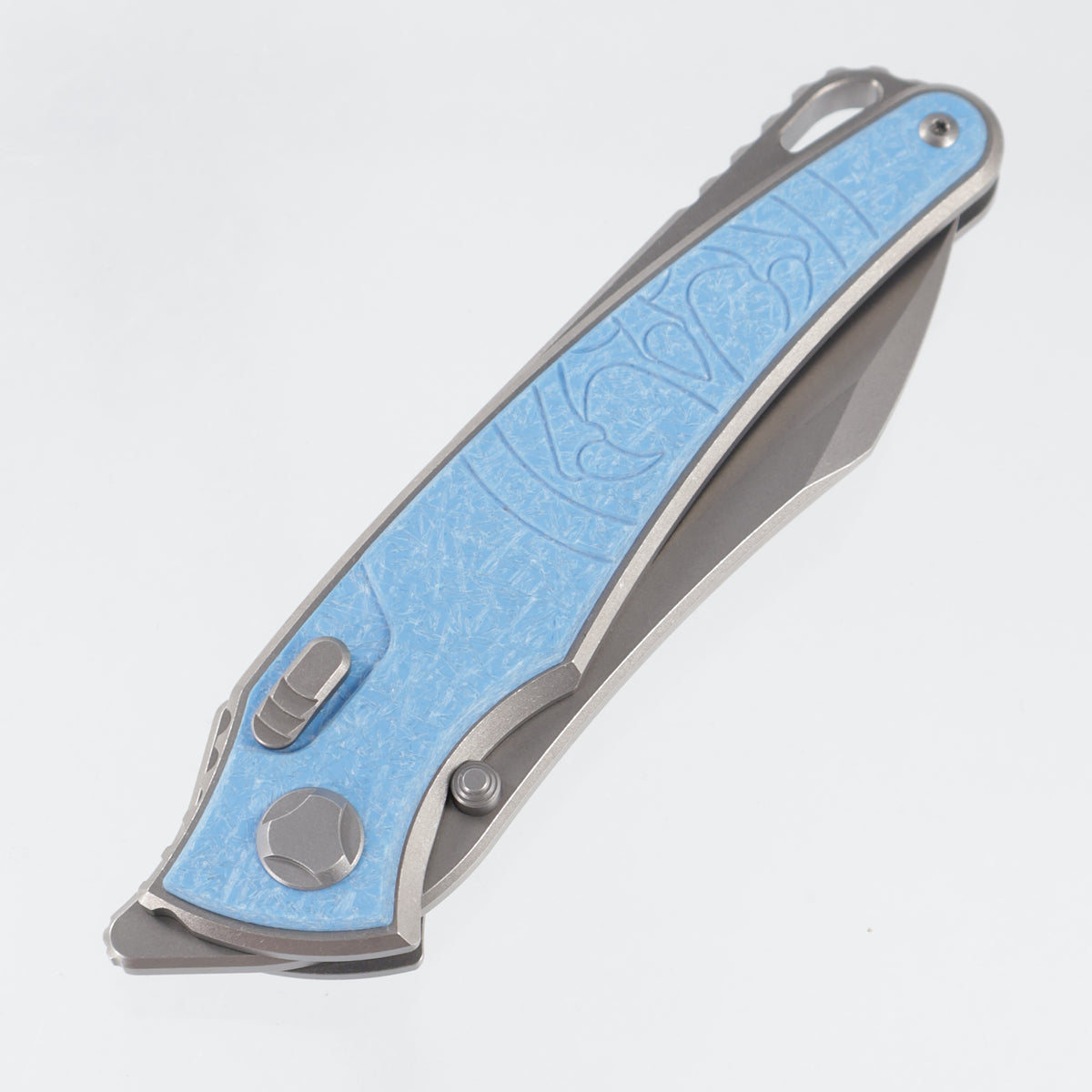 Hawk Knives Talon - Brightwash Titanium w/ Ocean Blue Glass - Brightwash M390