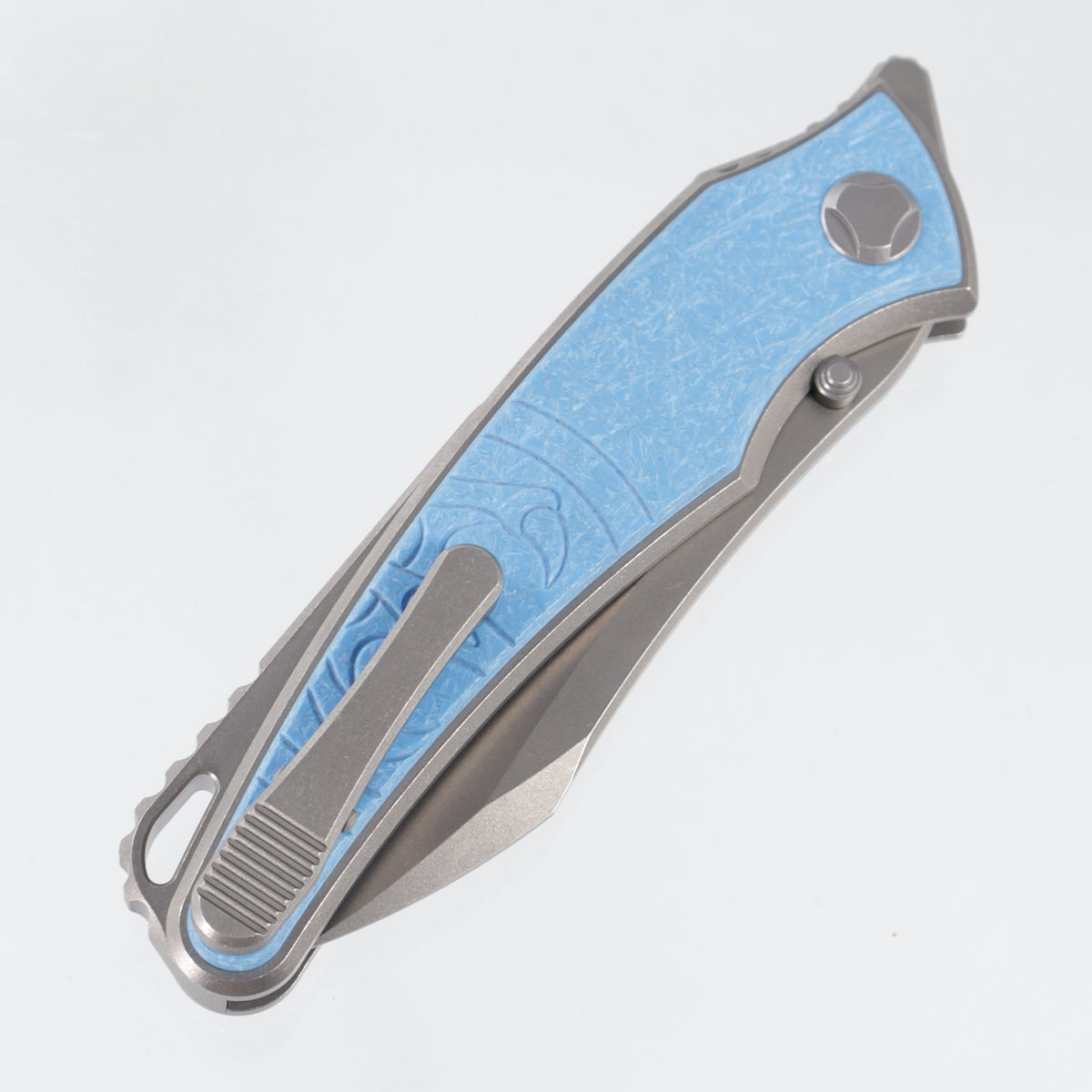 Hawk Knives Talon - Brightwash Titanium w/ Ocean Blue Glass - Brightwash M390