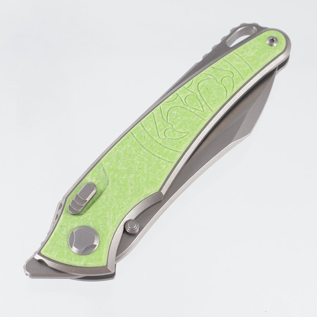Hawk Knives Talon - Brightwash Titanium w/ Spring Green Glass - Brightwash M390