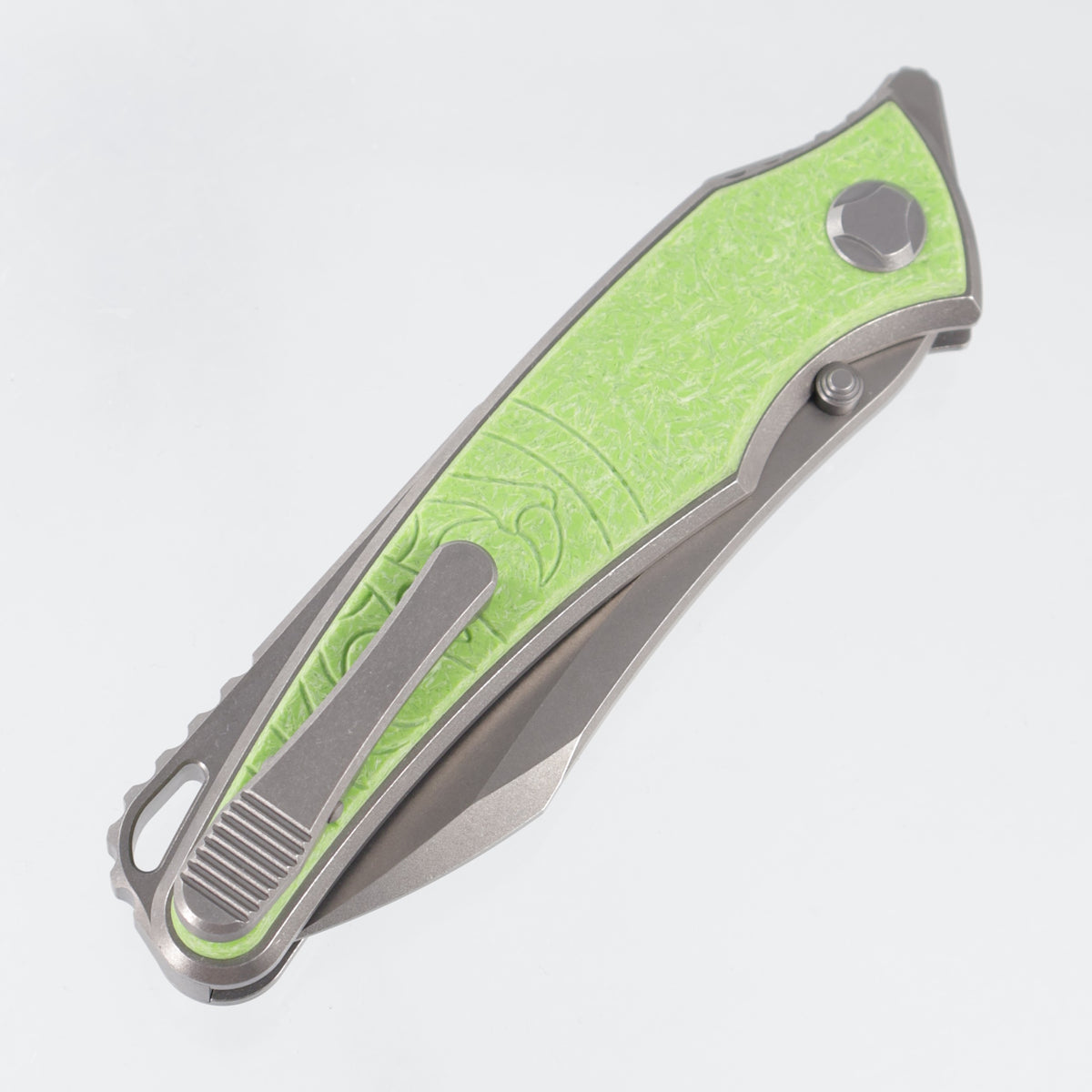 Hawk Knives Talon - Brightwash Titanium w/ Spring Green Glass - Brightwash M390