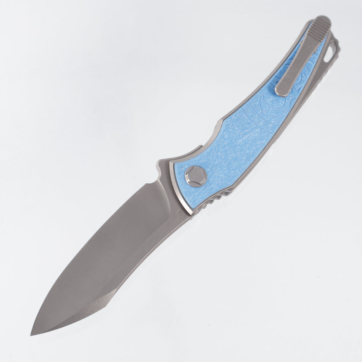Hawk Knives Talon Auto - Brightwash Titanium w/ Ocean Blue Glass - Brightwash M390