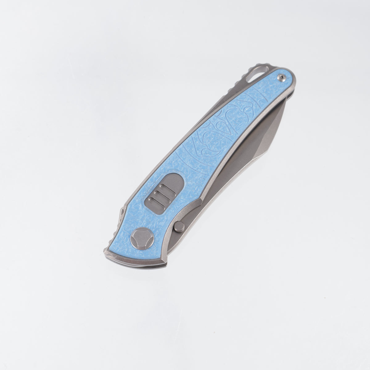 Hawk Knives Talon Auto - Brightwash Titanium w/ Ocean Blue Glass - Brightwash M390