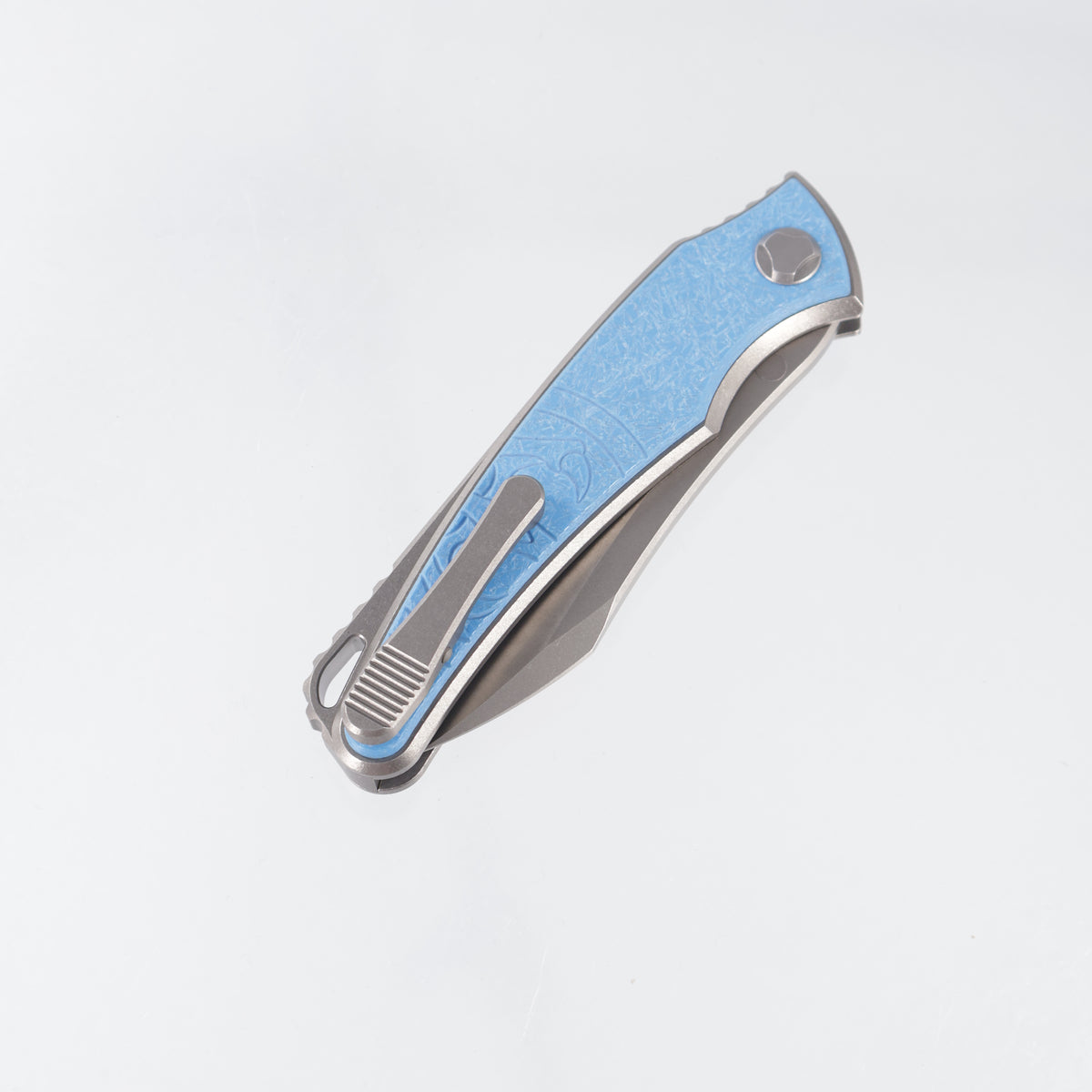 Hawk Knives Talon Auto - Brightwash Titanium w/ Ocean Blue Glass - Brightwash M390