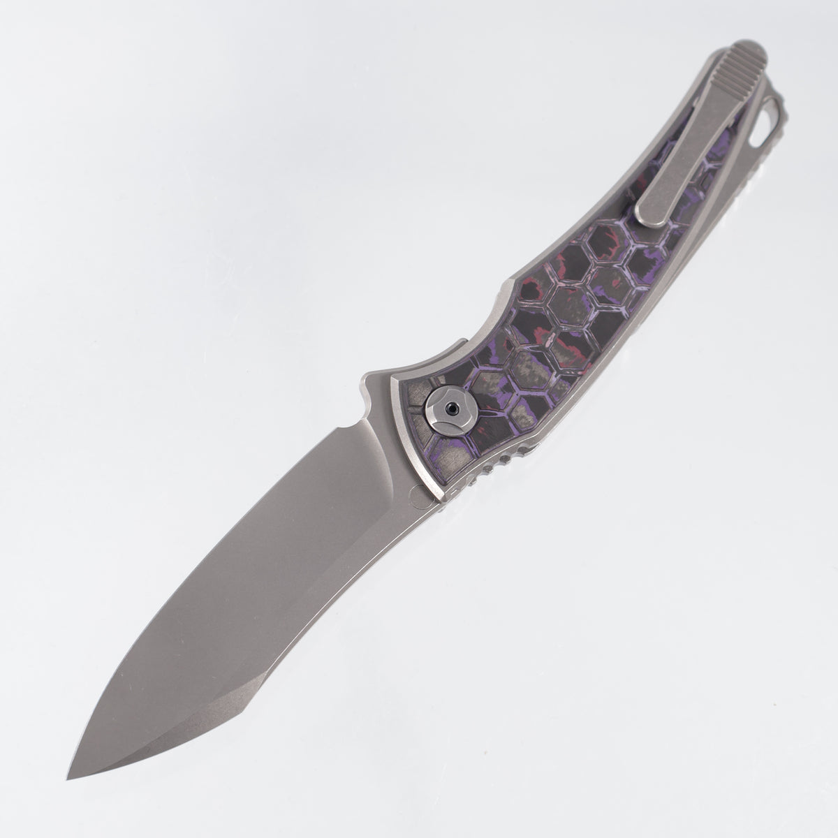 Hawk Knives Talon Auto - Brightwash Titanium w/ Honeycomb Purple Haze Fat Carbon - Brightwash M390