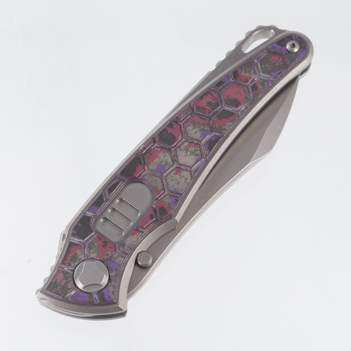 Hawk Knives Talon Auto - Brightwash Titanium w/ Honeycomb Purple Haze Fat Carbon - Brightwash M390